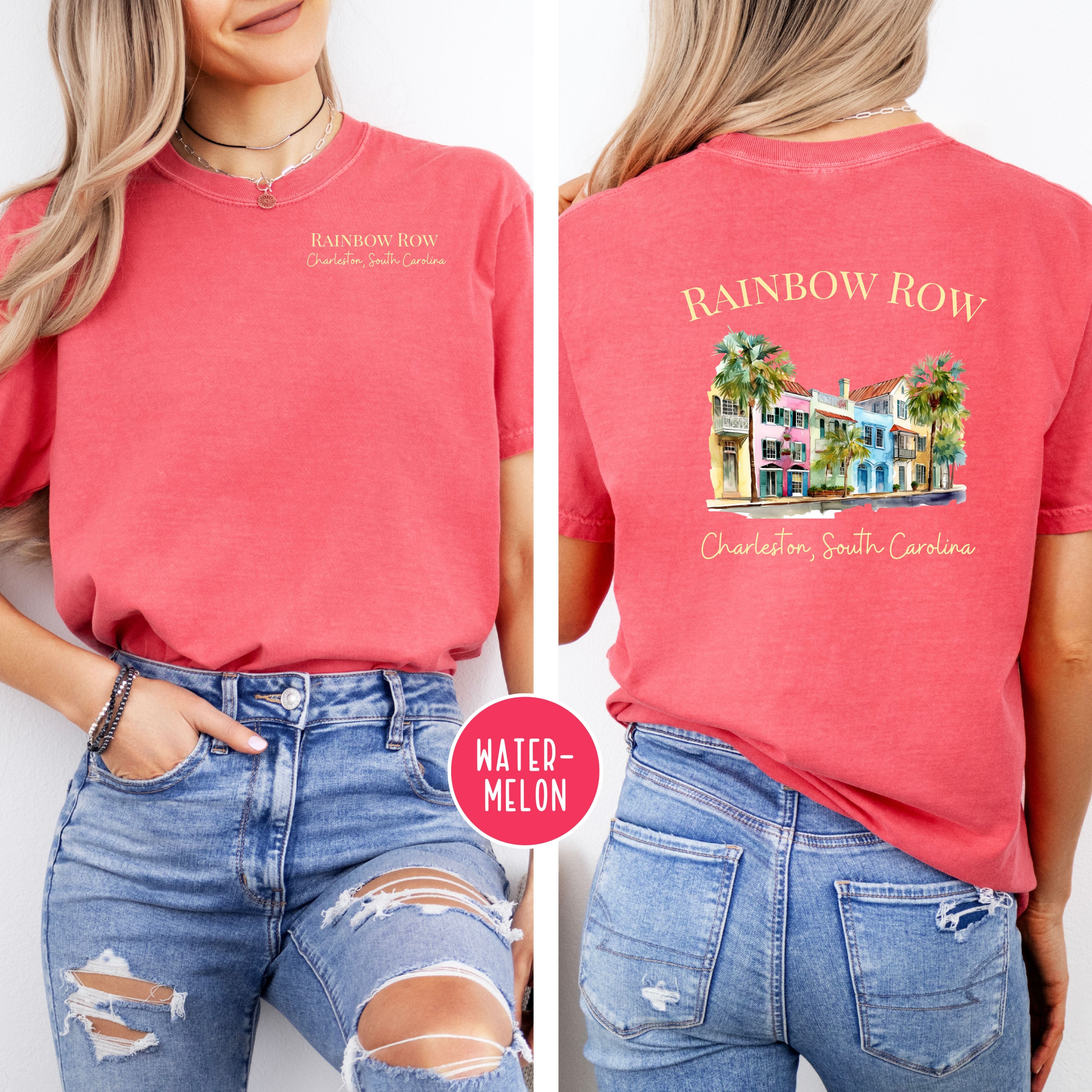 Rainbow Row Charleston South Carolina Comfort Colors Vacation Gift Tee Design Front and Back