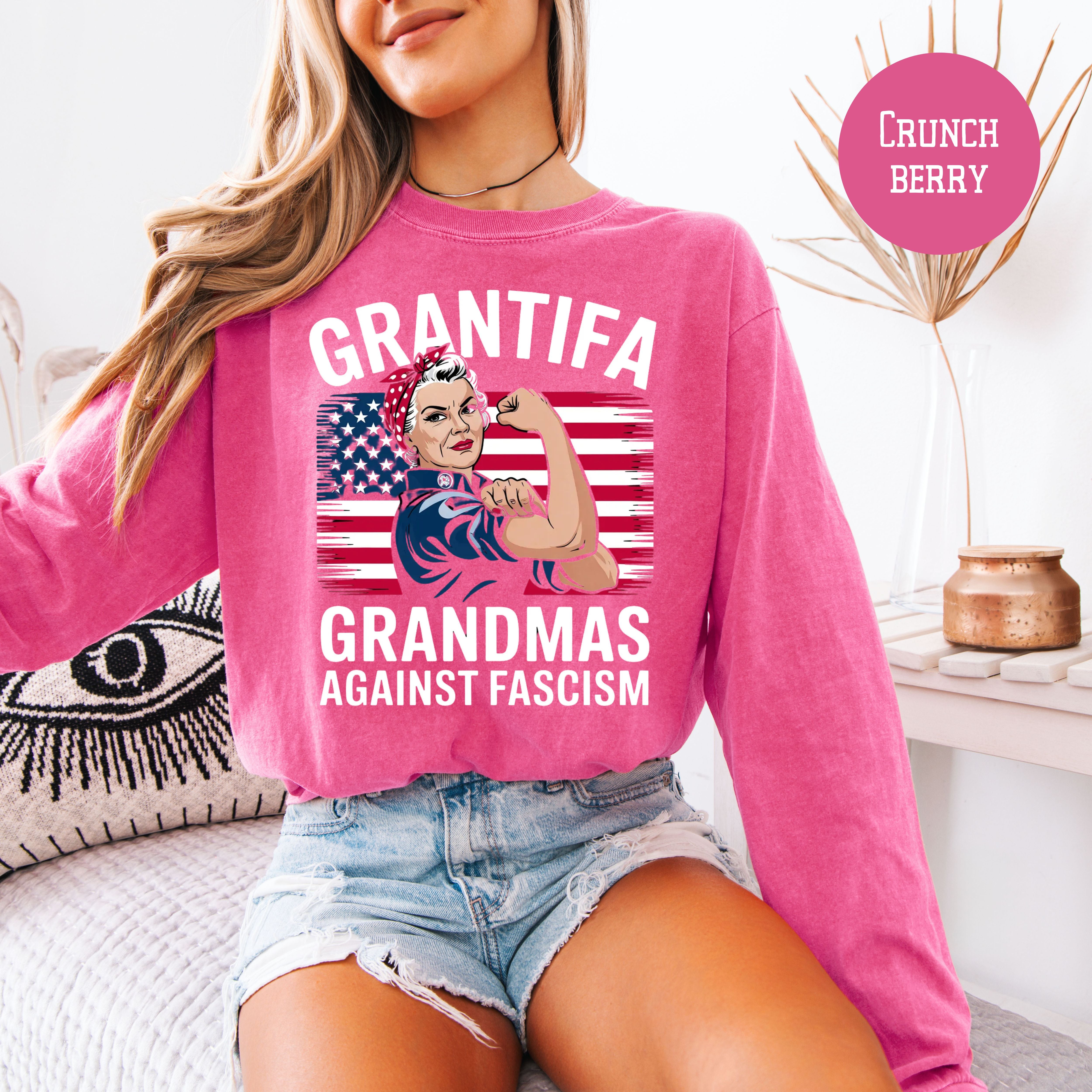 Grantifa Long Sleeve Comfort Colors Rosie the Riveter Grandmas Against Fascism Tee