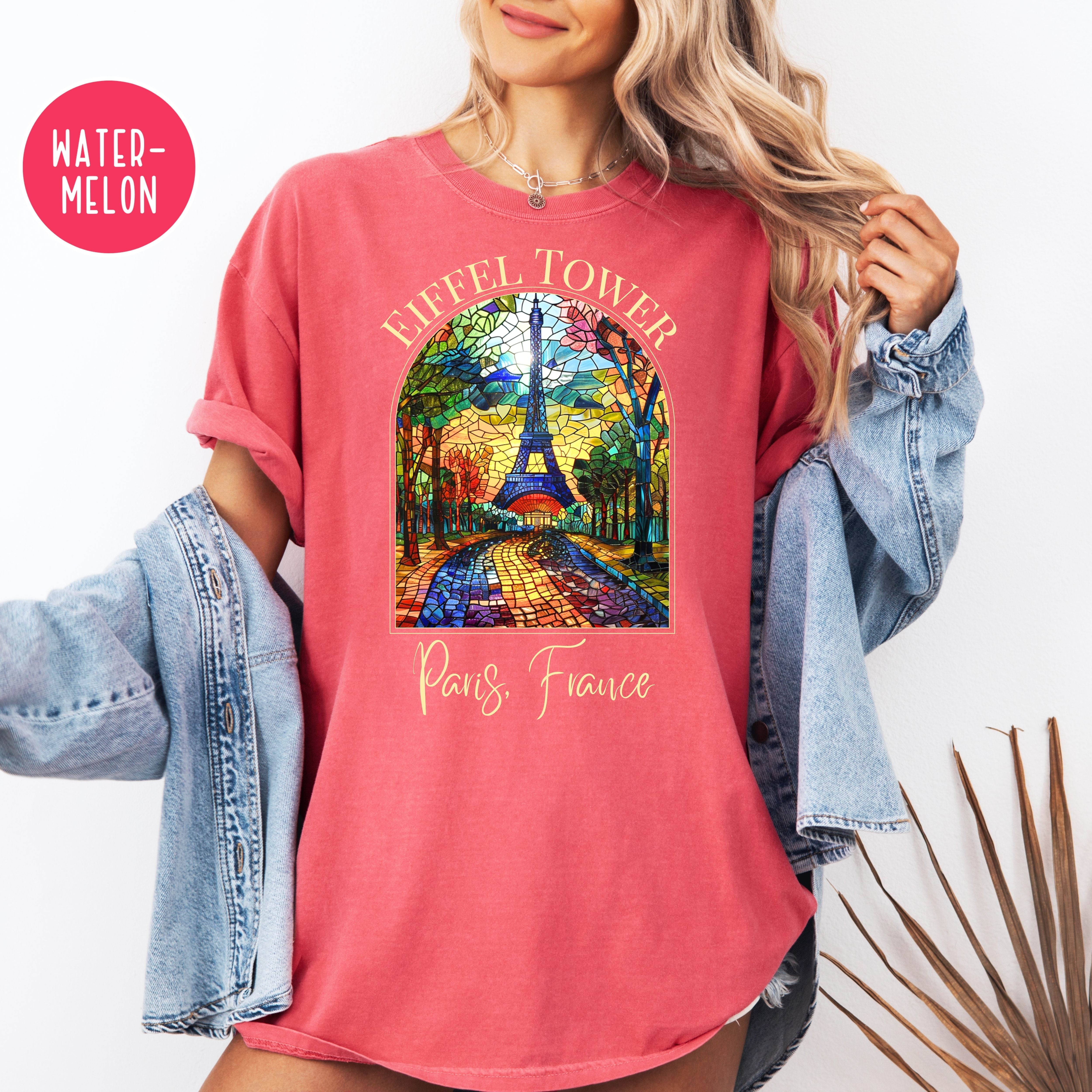 Paris Vacation Eiffel Tower Stained Glass Design Comfort Colors T-Shirt