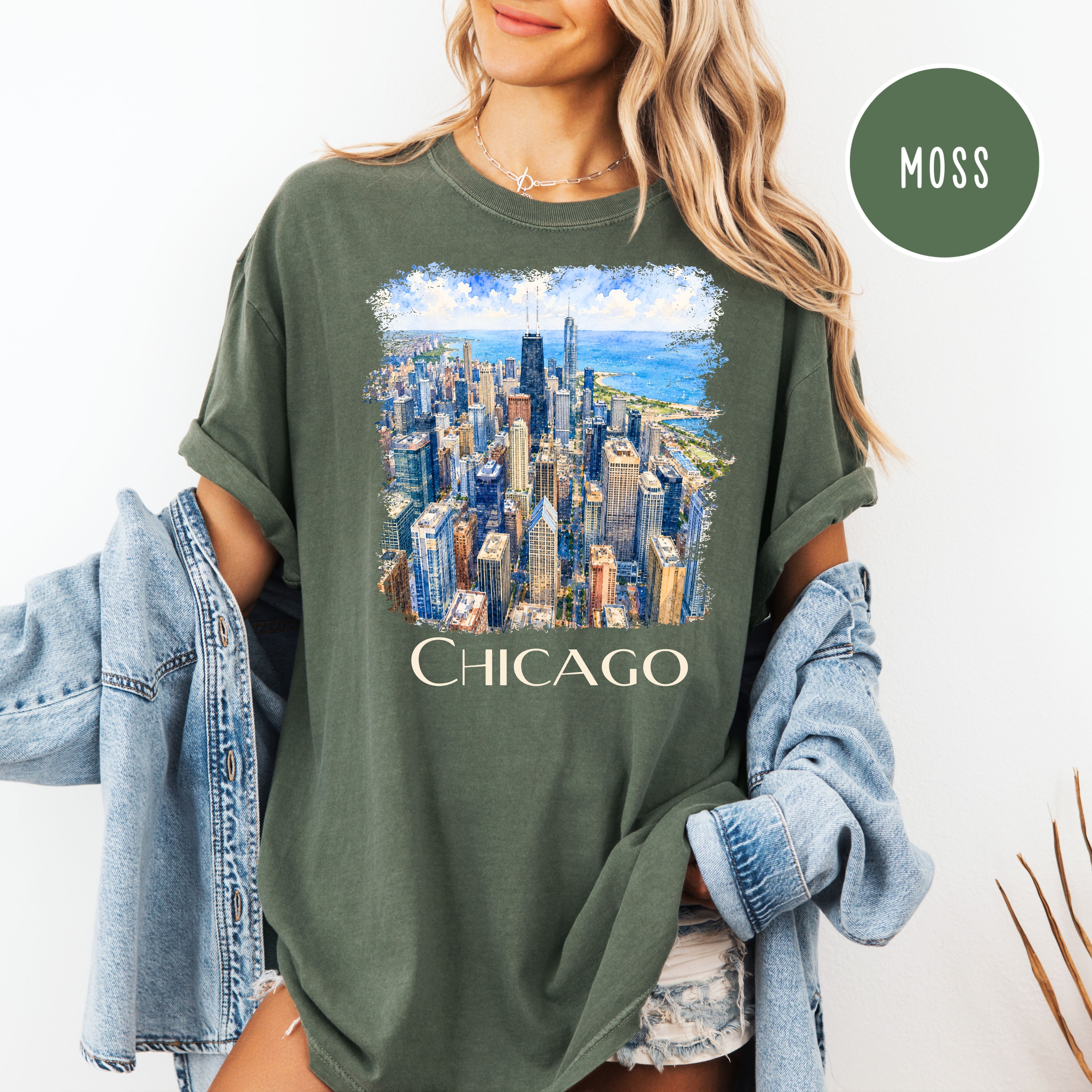 Chicago Lover Unisex Comfort Colors Travel T-Shirt, Chicago Vacation Gift Shirt, Chicago Skyscrapers Shirt, Chicagoan Tee, Traveler Gift Tee