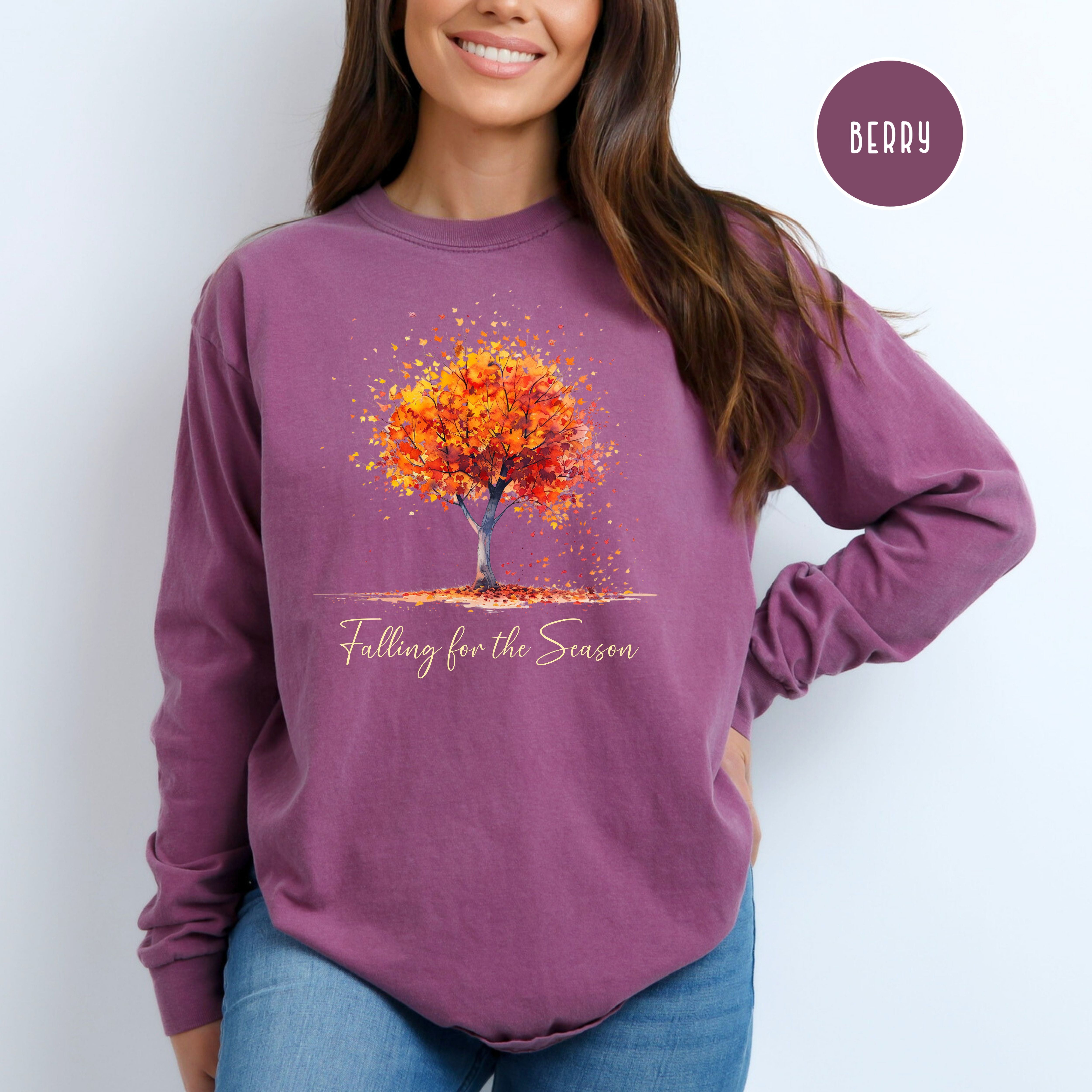 Falling for the Season Beautiful Autumn Comfort Colors Unisex Long Sleeve Fall Tee Shirt