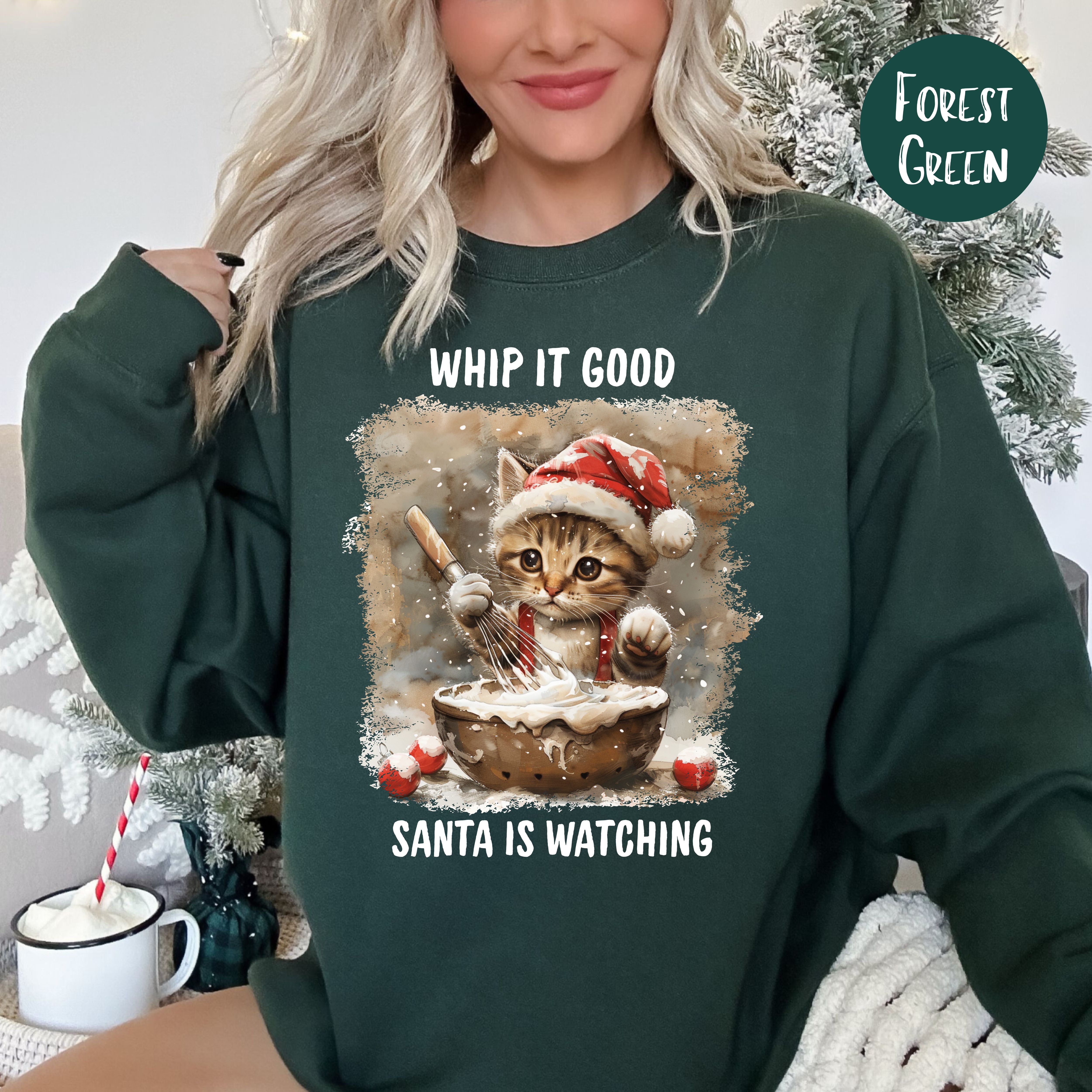 Cute Cat Whip It Good Christmas Baking Sweatshirt