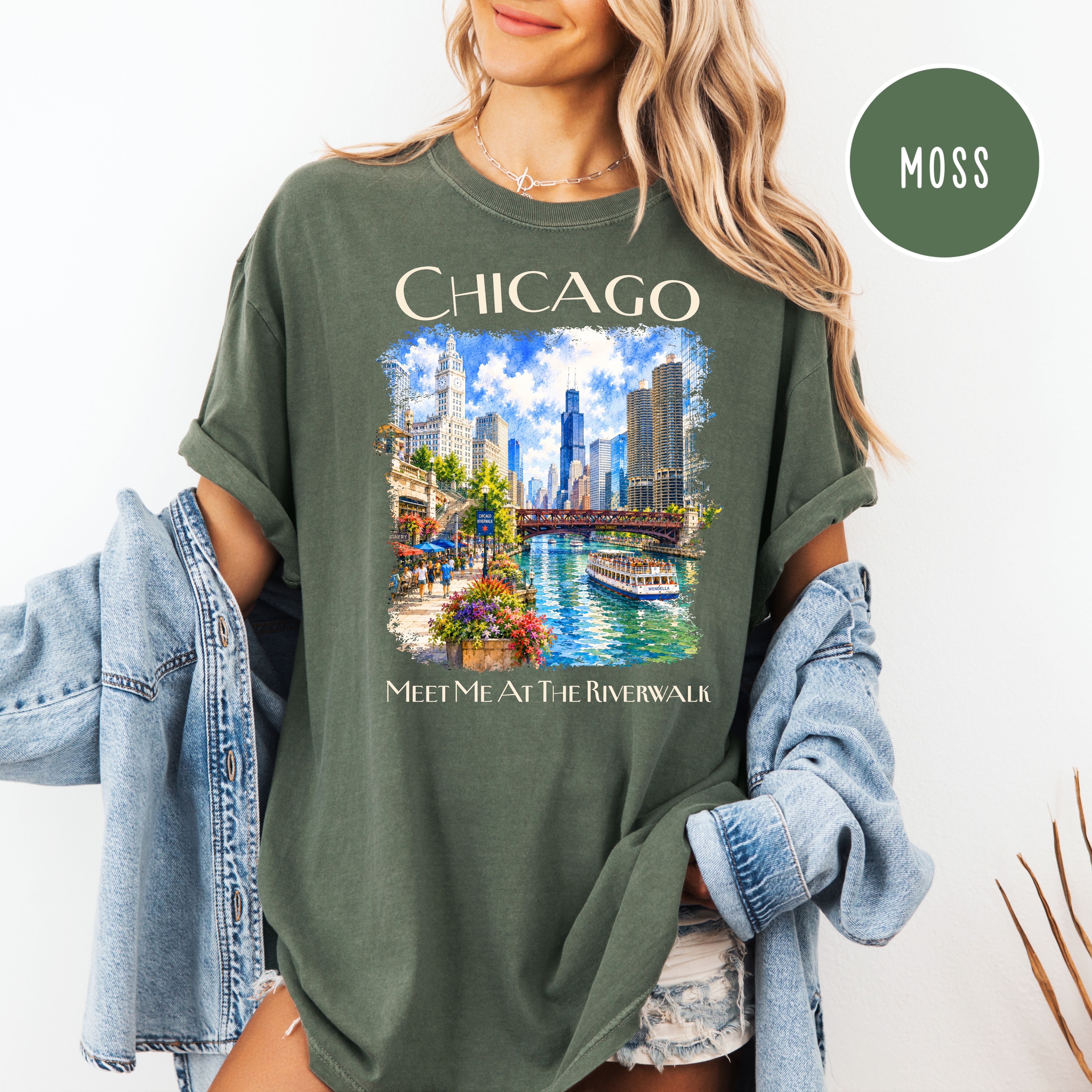 Chicago Riverwalk Unisex Comfort Colors Chicago Travel T-Shirt, Meet Me At The Riverwalk Chicago Shirt, Chicago Gift, Traveler Gift Shirt