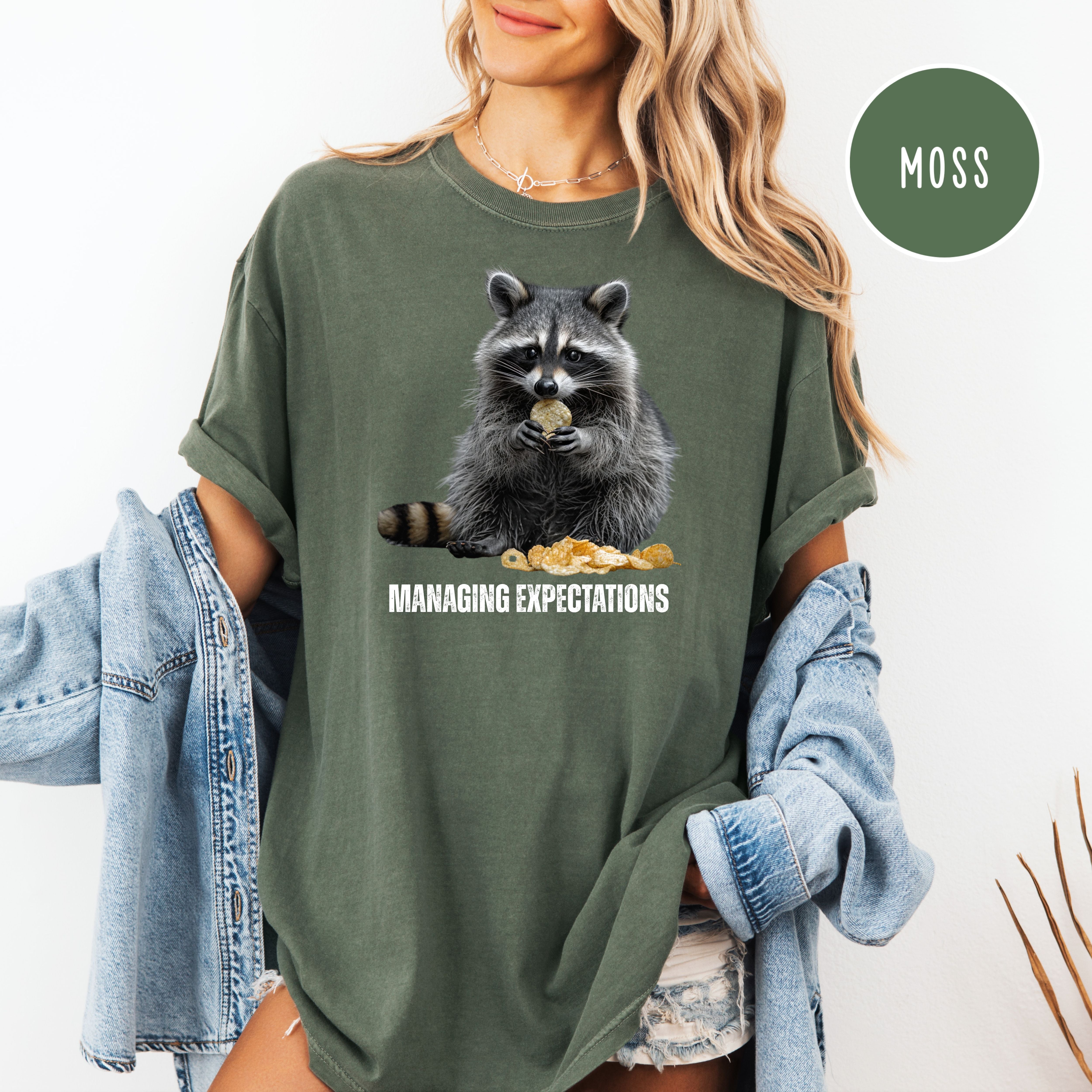 Funny Raccoon Munching Chips Comfort Colors T-Shirt, Animal Meme Shirt, Funny Gift Tee, Raccoon Lover Tee
