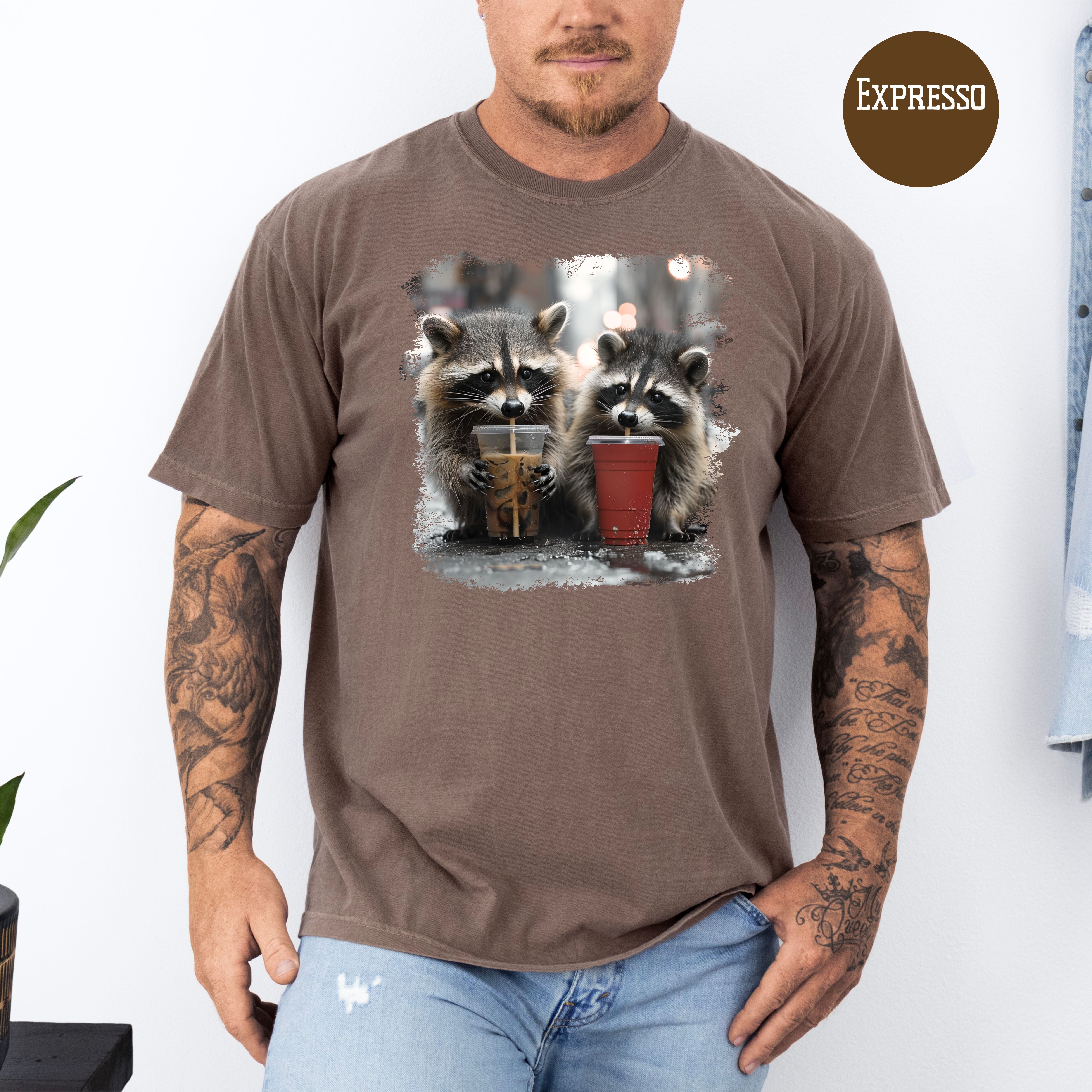 Cute Raccoons Iced Coffee in Solo Cup, Raccoon Lover Comfort Colors T-Shirt, Animal Meme Shirt, Funny Raccoon Shirt, Coffee Drinker Shirt