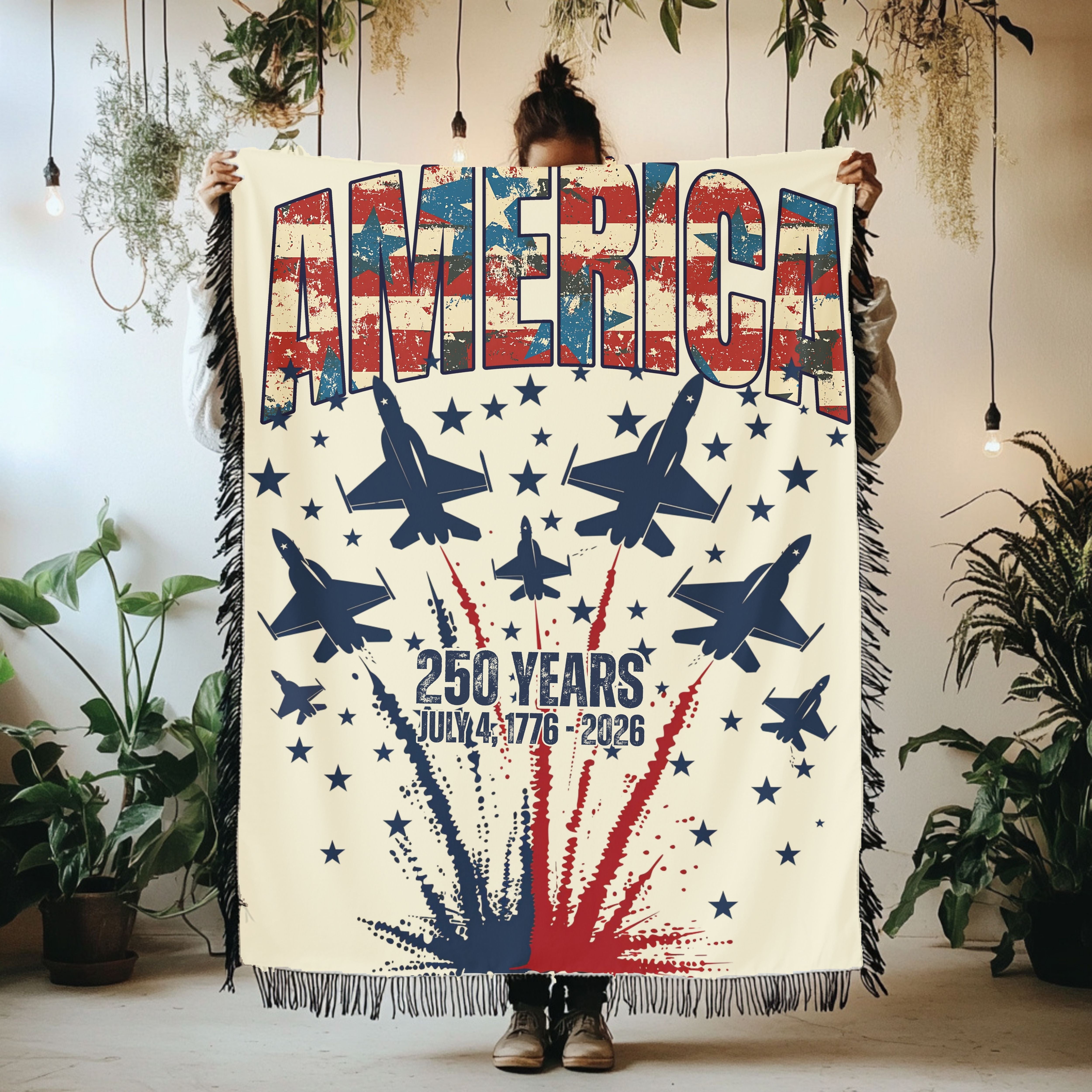 Celebrate America 250th Anniversary Patriotic Woven Throw Blanket Gift