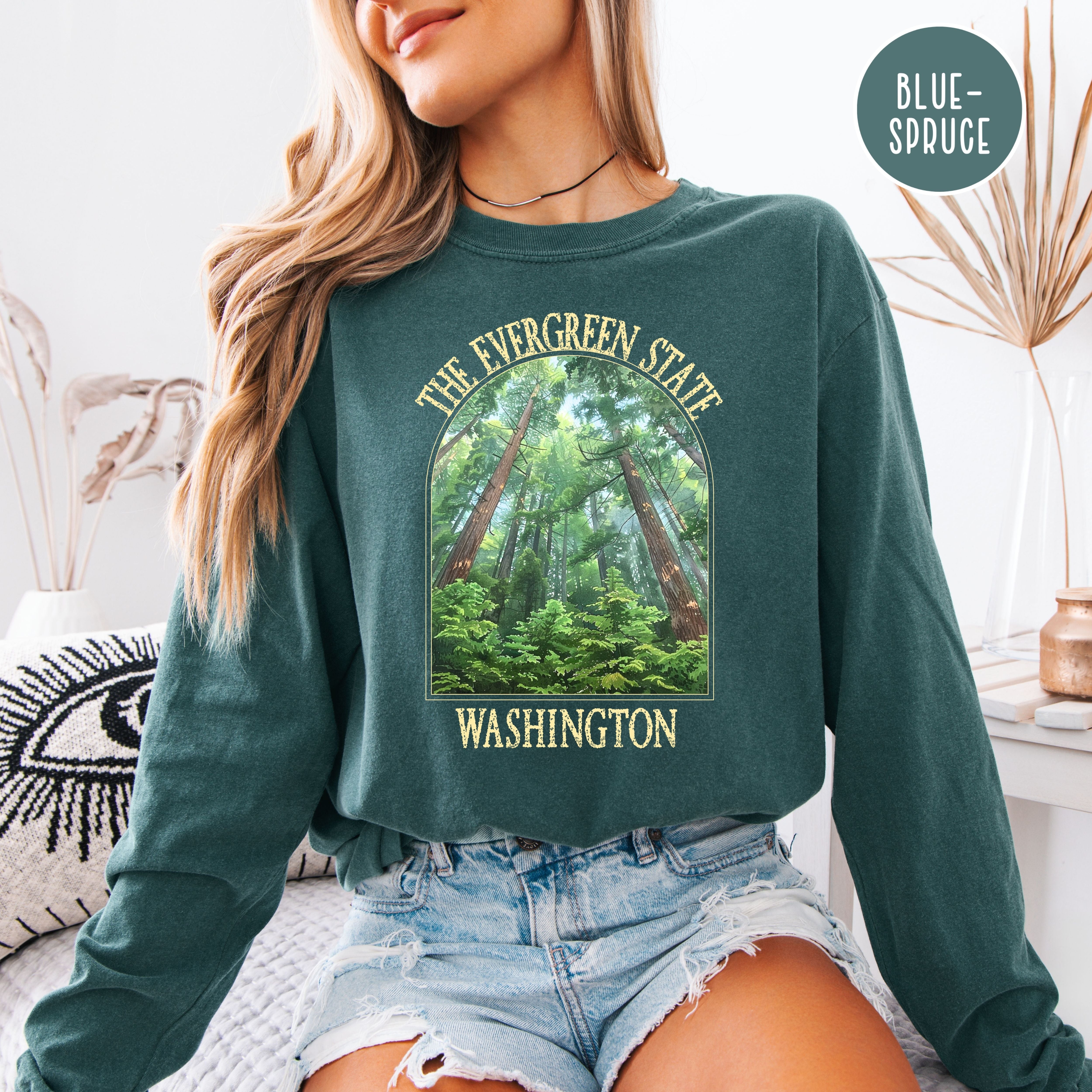 Washington State Evergreen Trees Comfort Colors Unisex Long Sleeve Tee