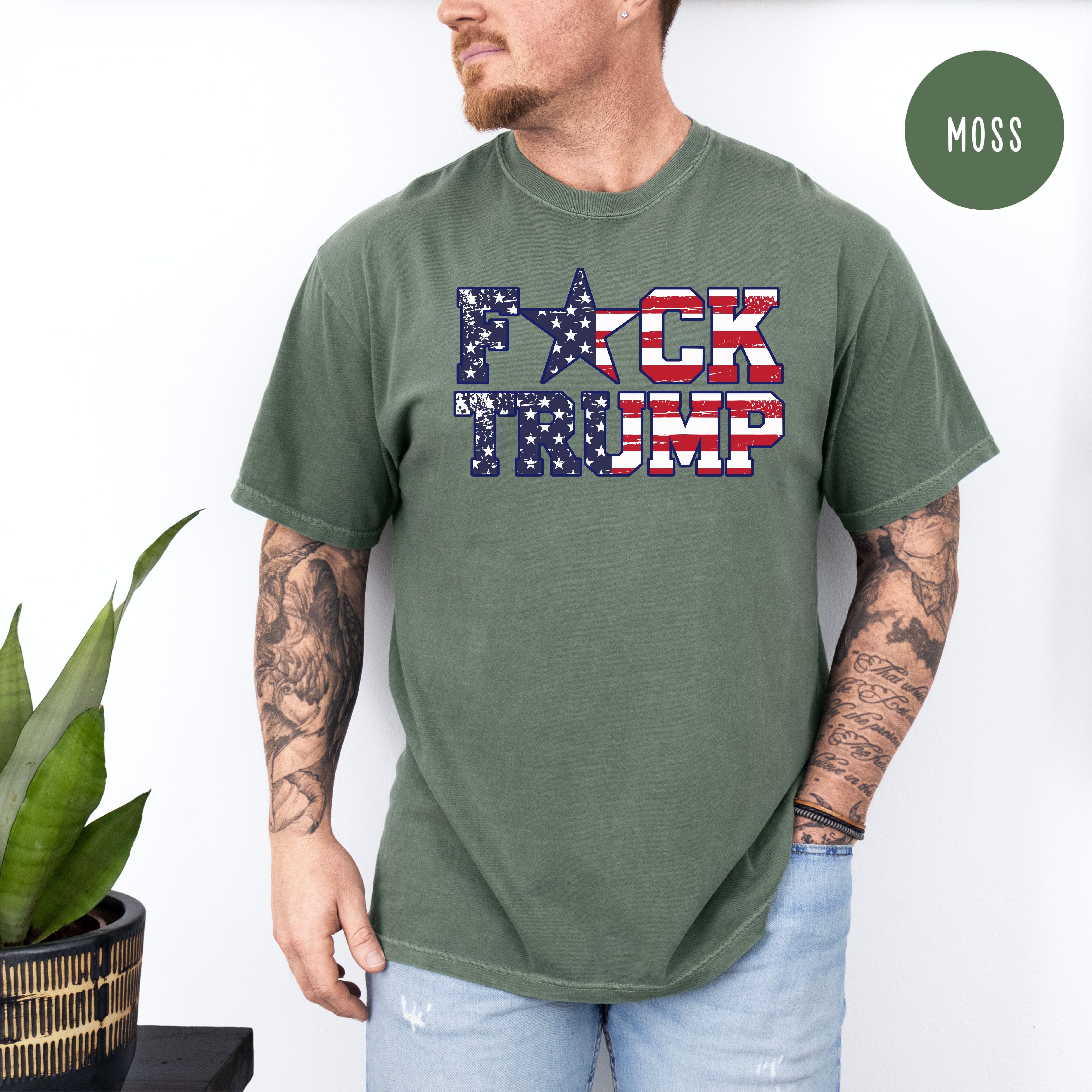 Fuck Trump USA Flag Comfort Colors T-Shirt, Anti Trump Protest Tee Shirt