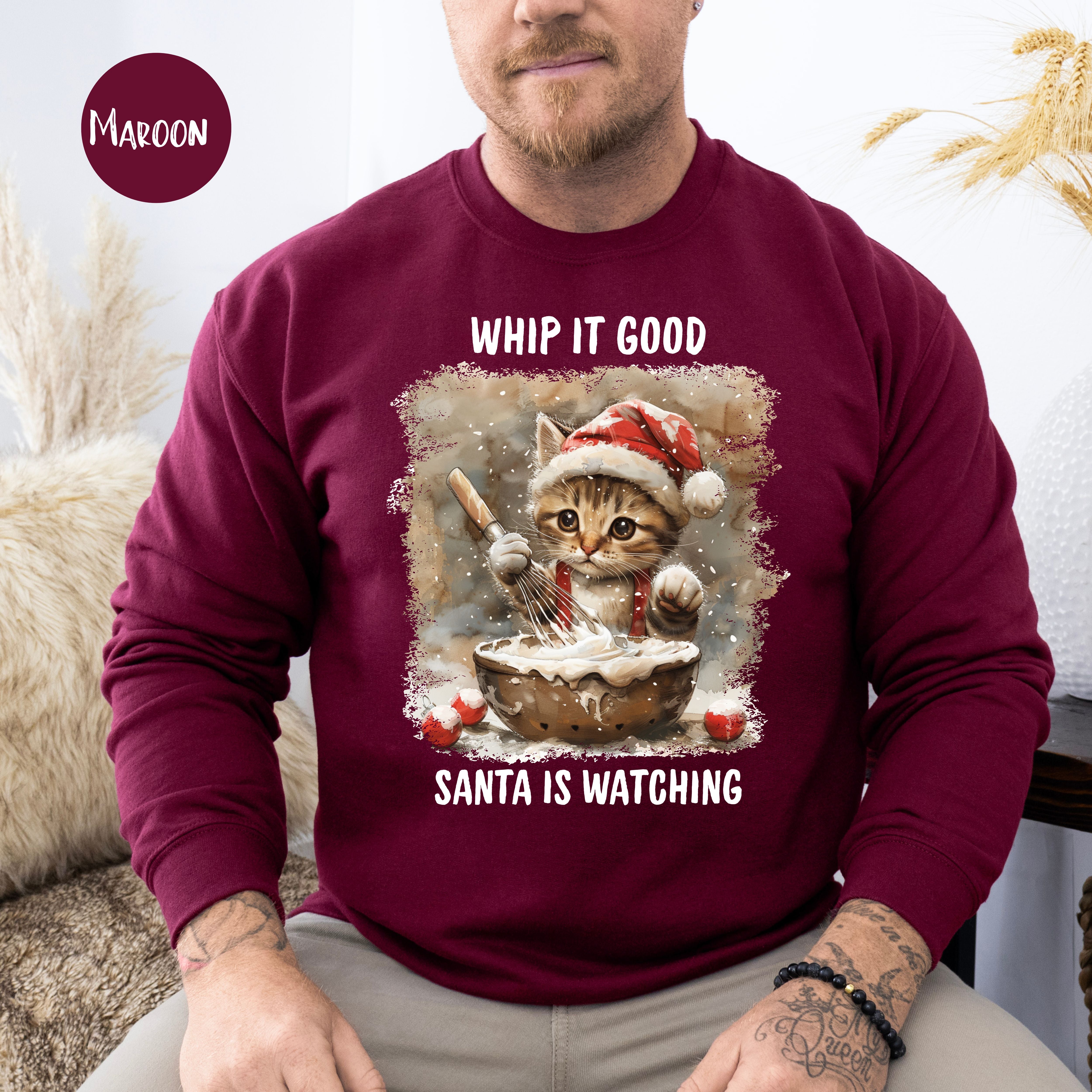 Cute Cat Whip It Good Christmas Baking Sweatshirt