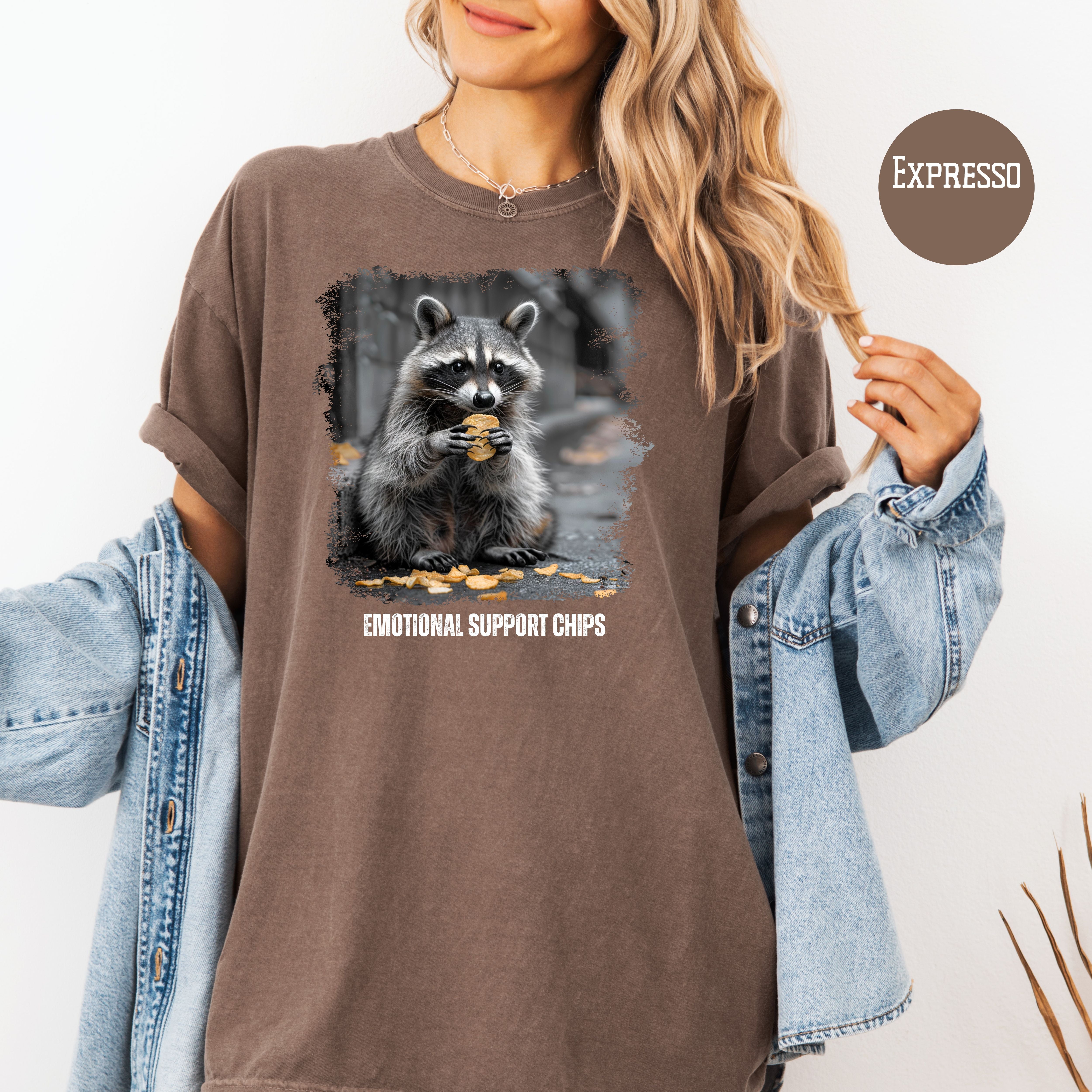 Funny Raccoon Eating Chips Comfort Colors T-Shirt, Funny Animal Meme Tee, Emotional Support Chips Shirt, Funny Gift Shirt