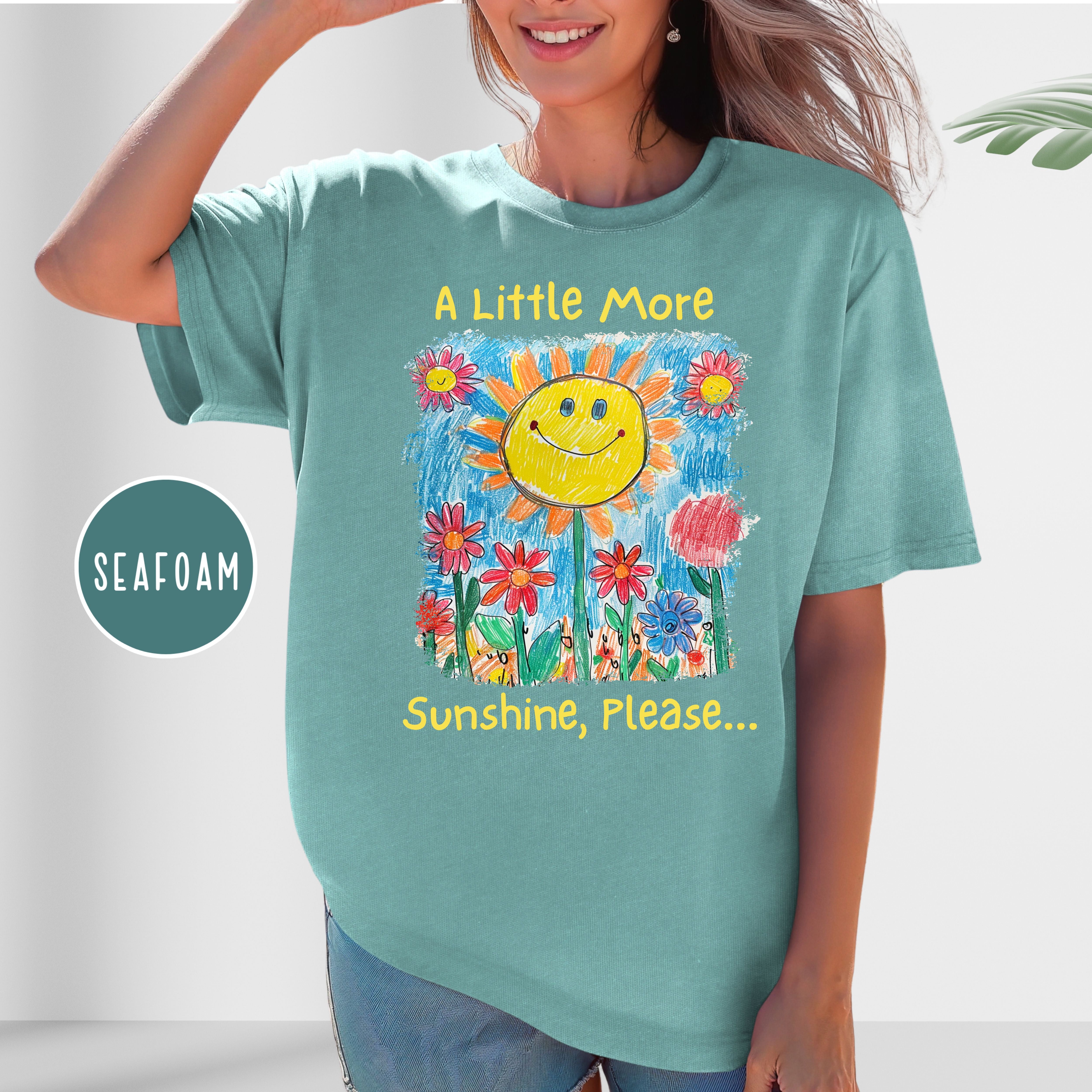 A Little More Sunset Please Comfort Colors Happy Tee Shirt, Positivity Shirt, Joyful Gift Shirt, Sunshine and Flowers Drawing Summer Tee