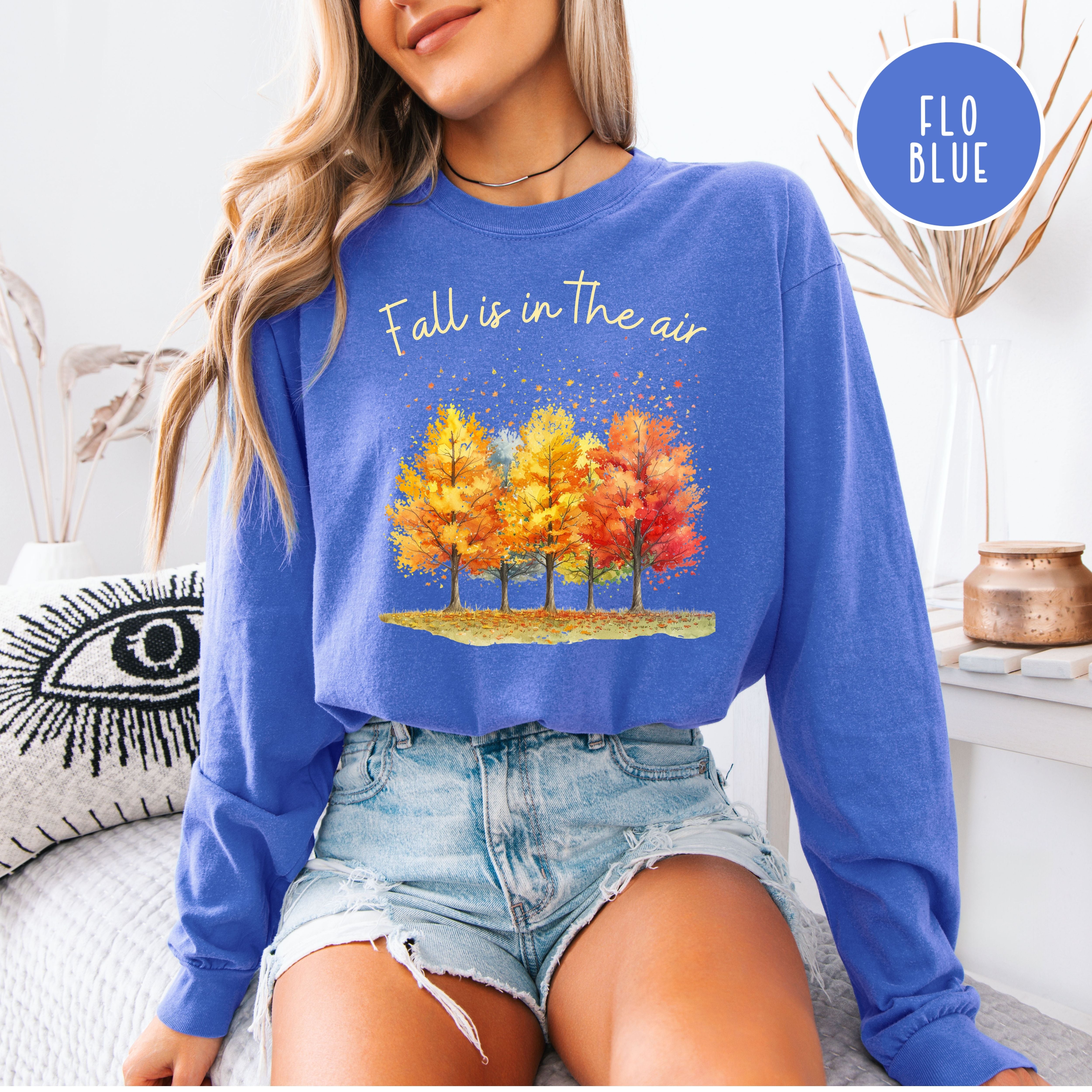 Fall is in The Air Autumn Vibes Colorful Fall Leaves Unisex Long Sleeve Comfort Colors Tee