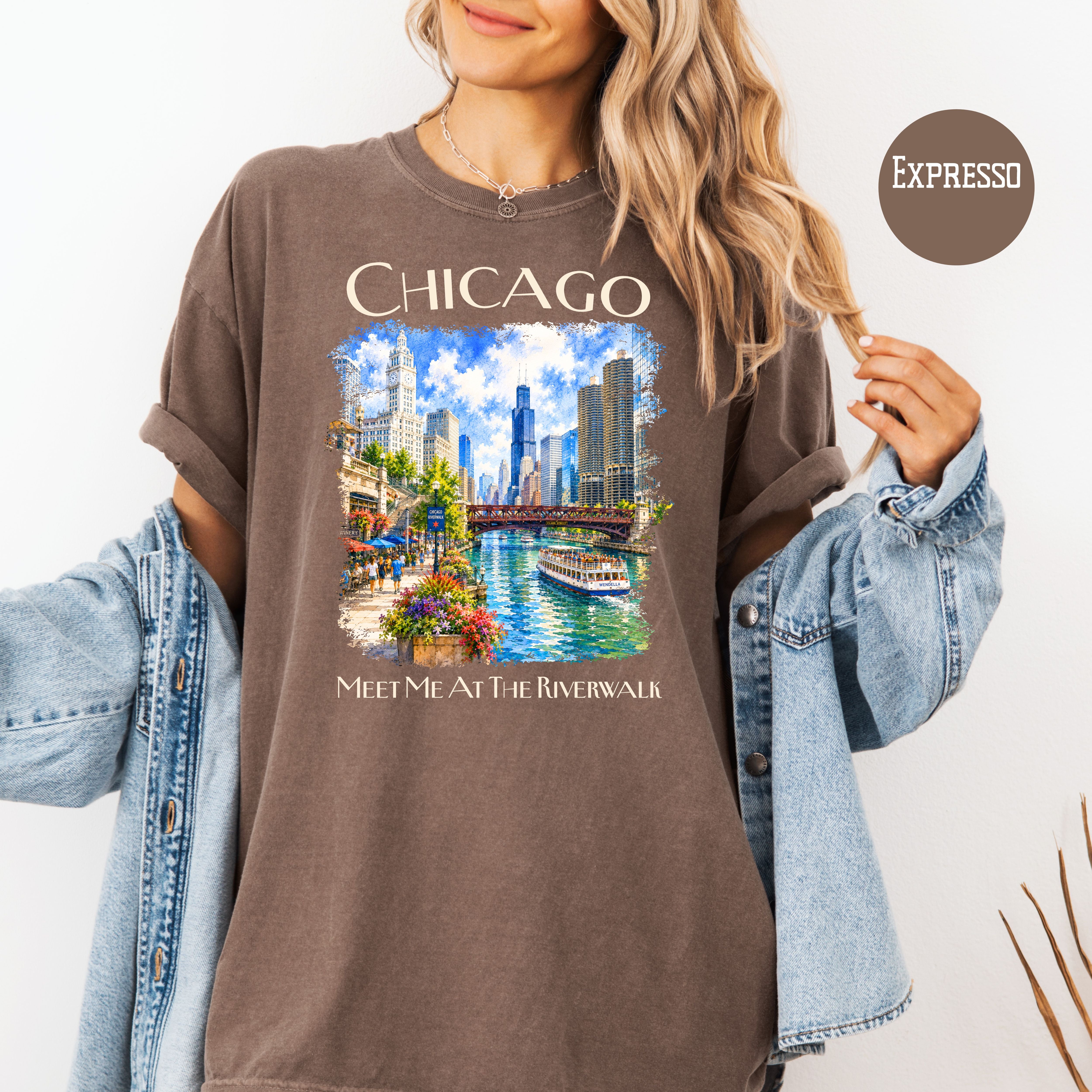 Chicago Riverwalk Unisex Comfort Colors Chicago Travel T-Shirt, Meet Me At The Riverwalk Chicago Shirt, Chicago Gift, Traveler Gift Shirt