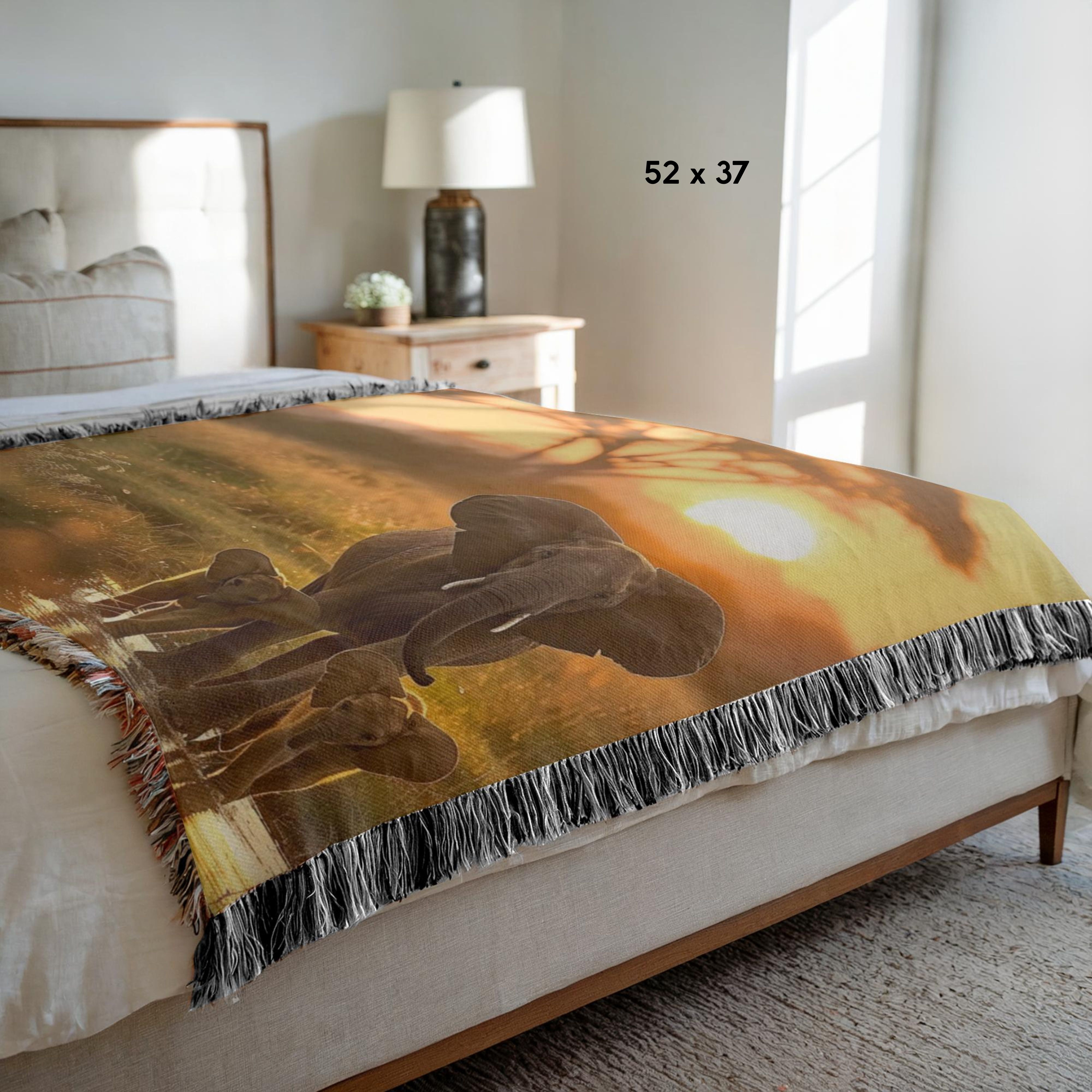 Elephants at Serengeti National Park Woven Throw Blanket