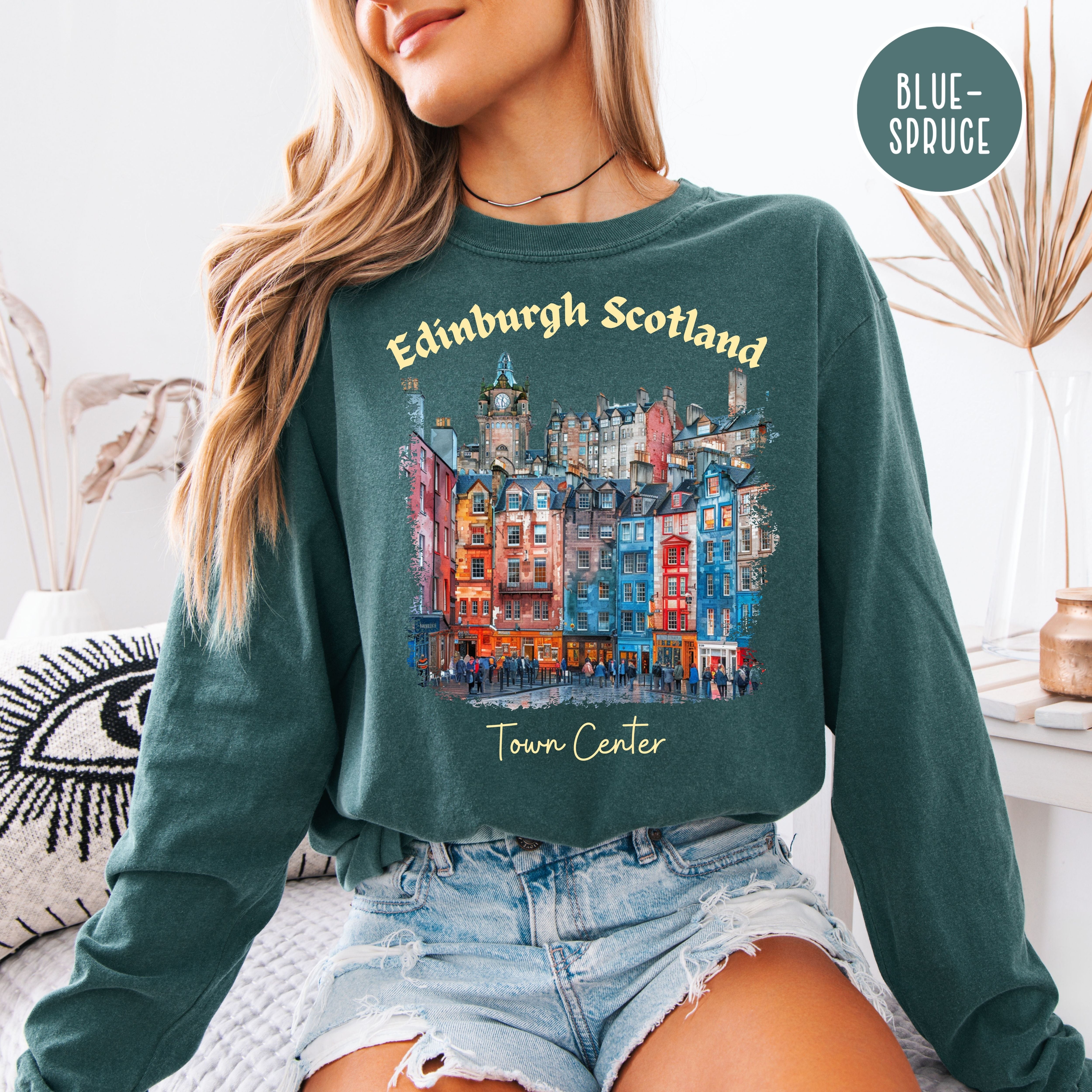 Edinburgh Scotland Town Center Comfort Colors Long Sleeve Vacation Tee