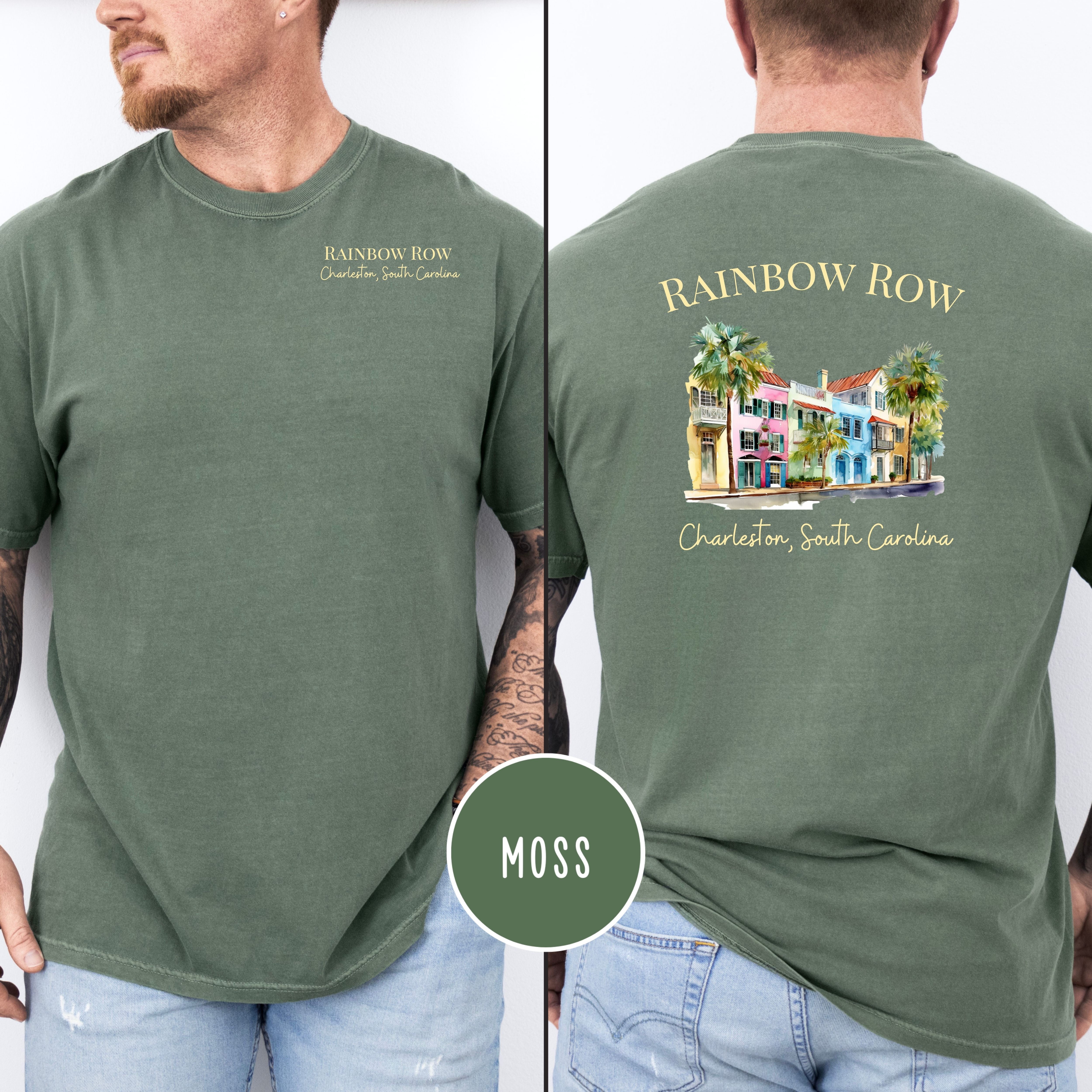 Rainbow Row Charleston South Carolina Comfort Colors Vacation Gift Tee Design Front and Back