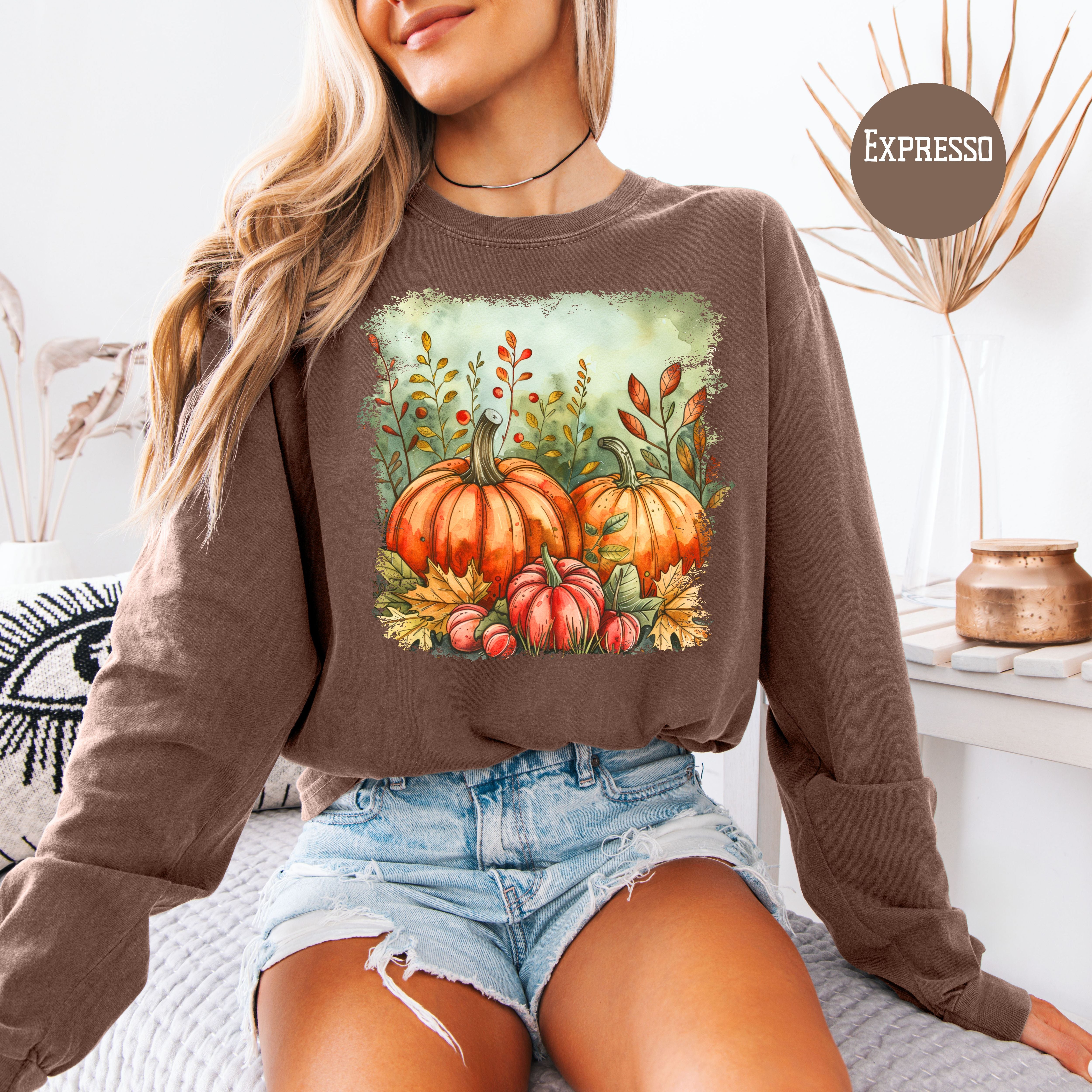 Thanksgiving Season Pumpkins Unisex Long Sleeve Colors Comfort Colors Tee Shirt
