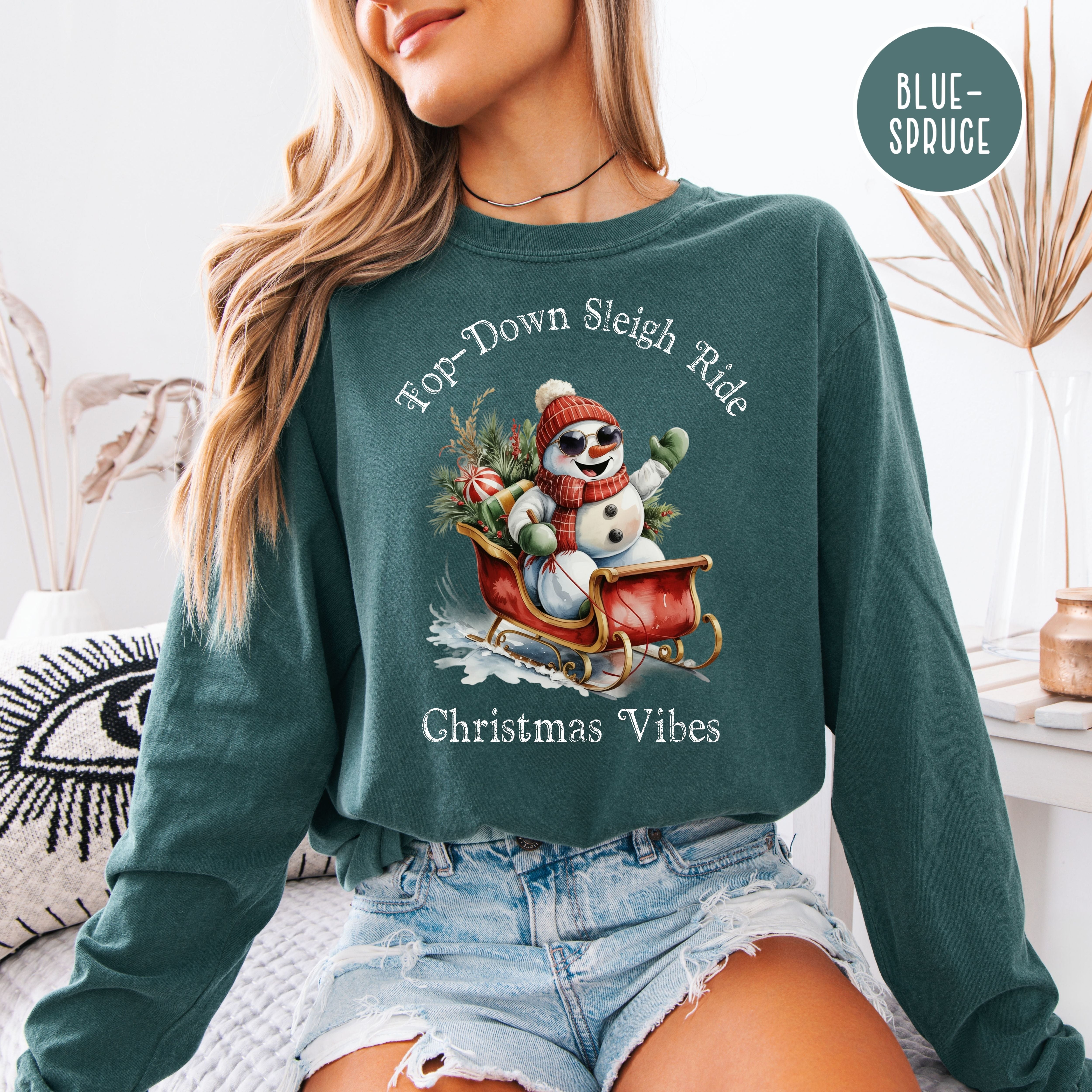 Top-Down Sleigh Ride Long Sleeve Unisex Comfort Colors Christmas Shirt
