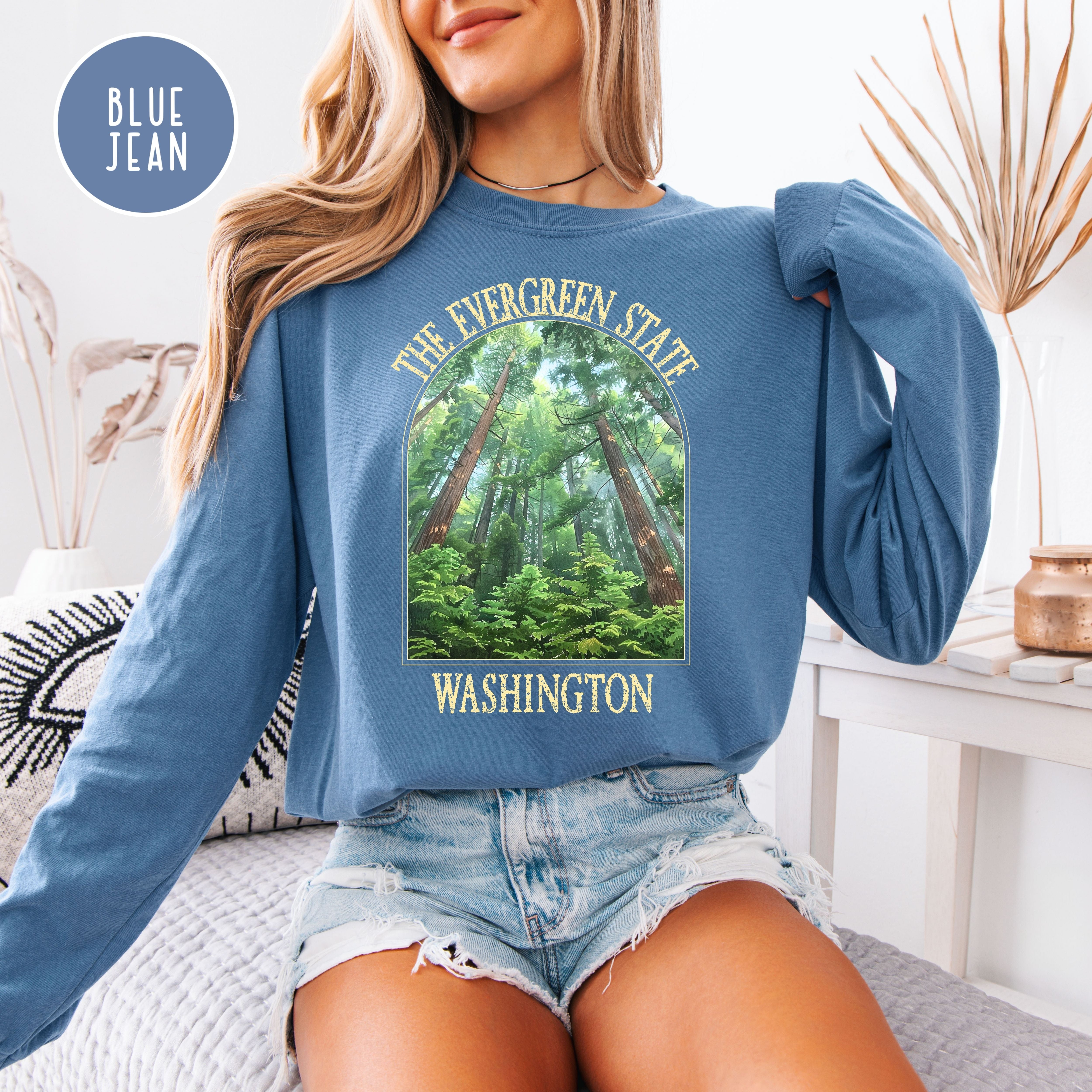 Washington State Evergreen Trees Comfort Colors Unisex Long Sleeve Tee