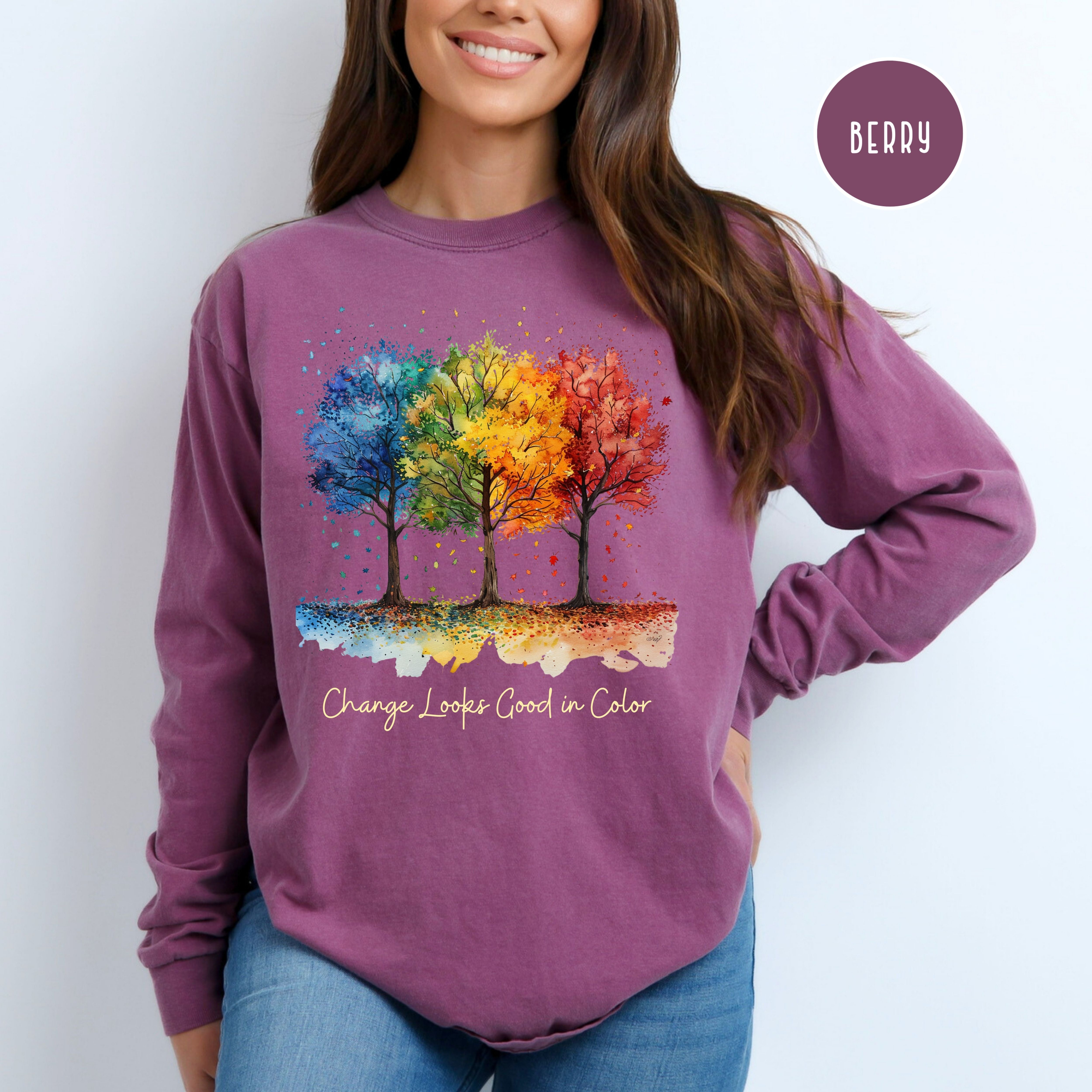 Change Looks Good In Color Autumn Unisex Comfort Colors Long Sleeve Fall Tee