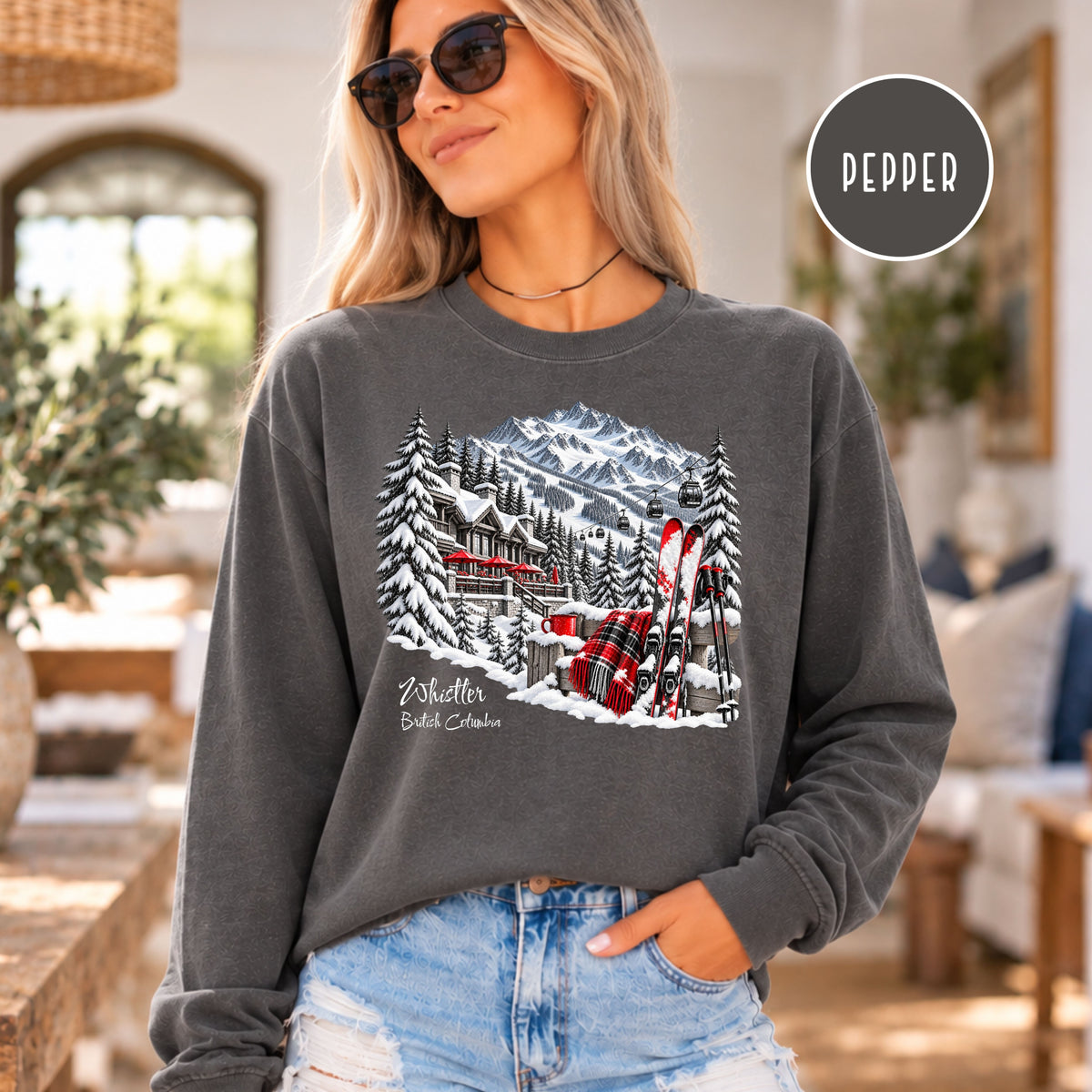 Whistler Skiing Long Sleeve Comfort Colors TShirt, Whistler British Columbia Vacation Gift Tee, Canada Skiing Gift Shirt, Whistler Gift Tee