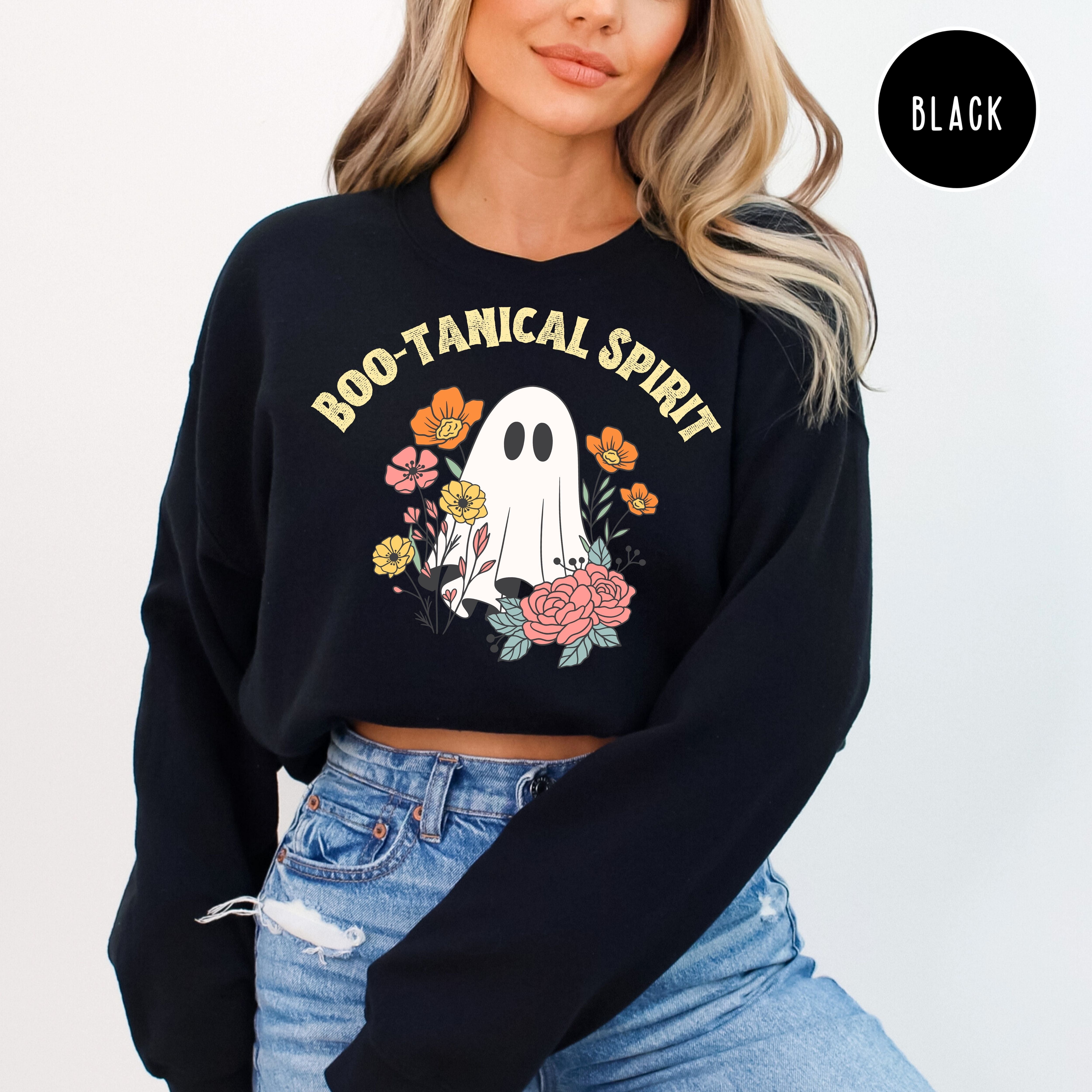 Floral Ghost Halloween Sweatshirt, Boo-Tanical Spirit Ghost