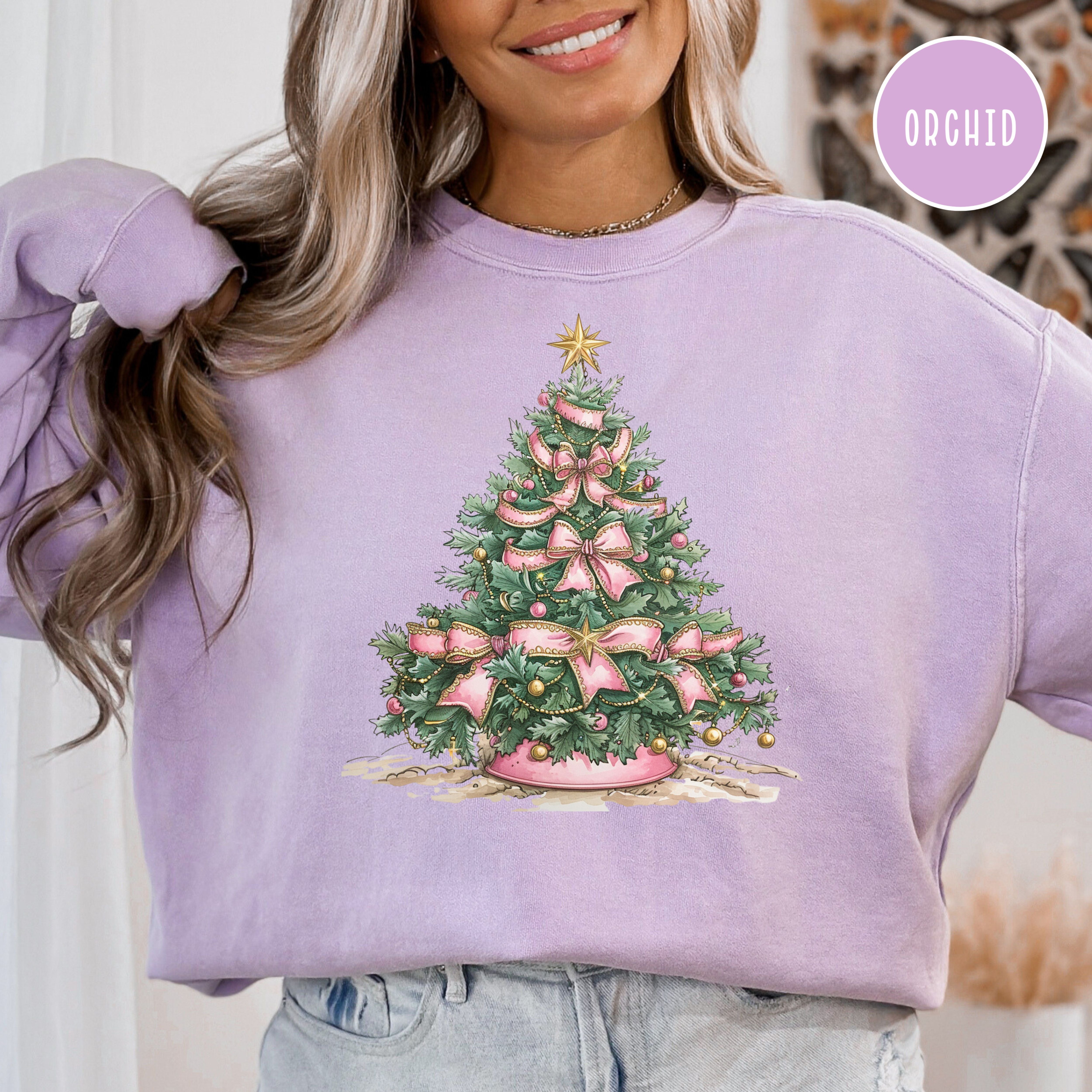 Pink Bow Christmas Coquette Comfort Colors® Sweatshirt