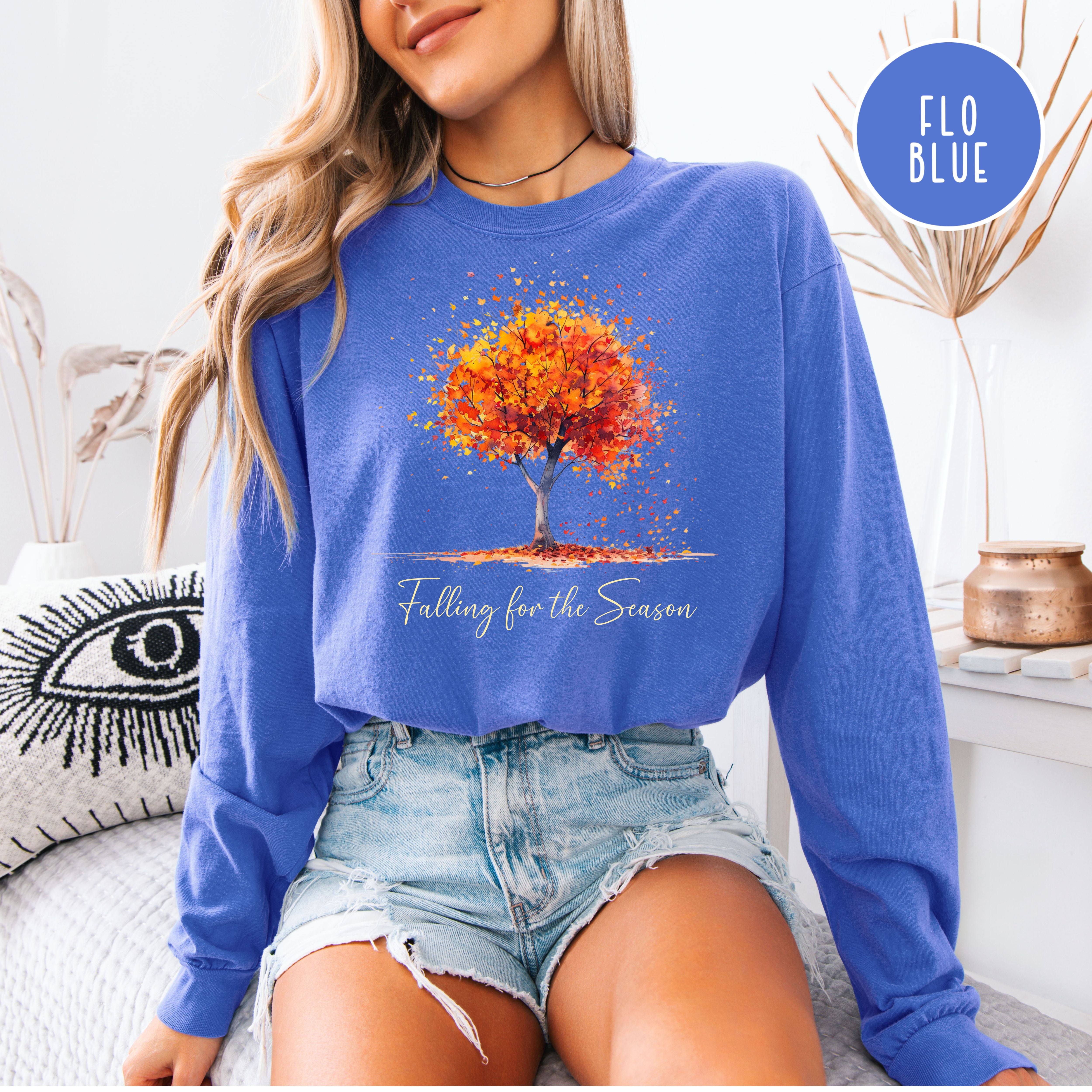 Falling for the Season Beautiful Autumn Comfort Colors Unisex Long Sleeve Fall Tee Shirt