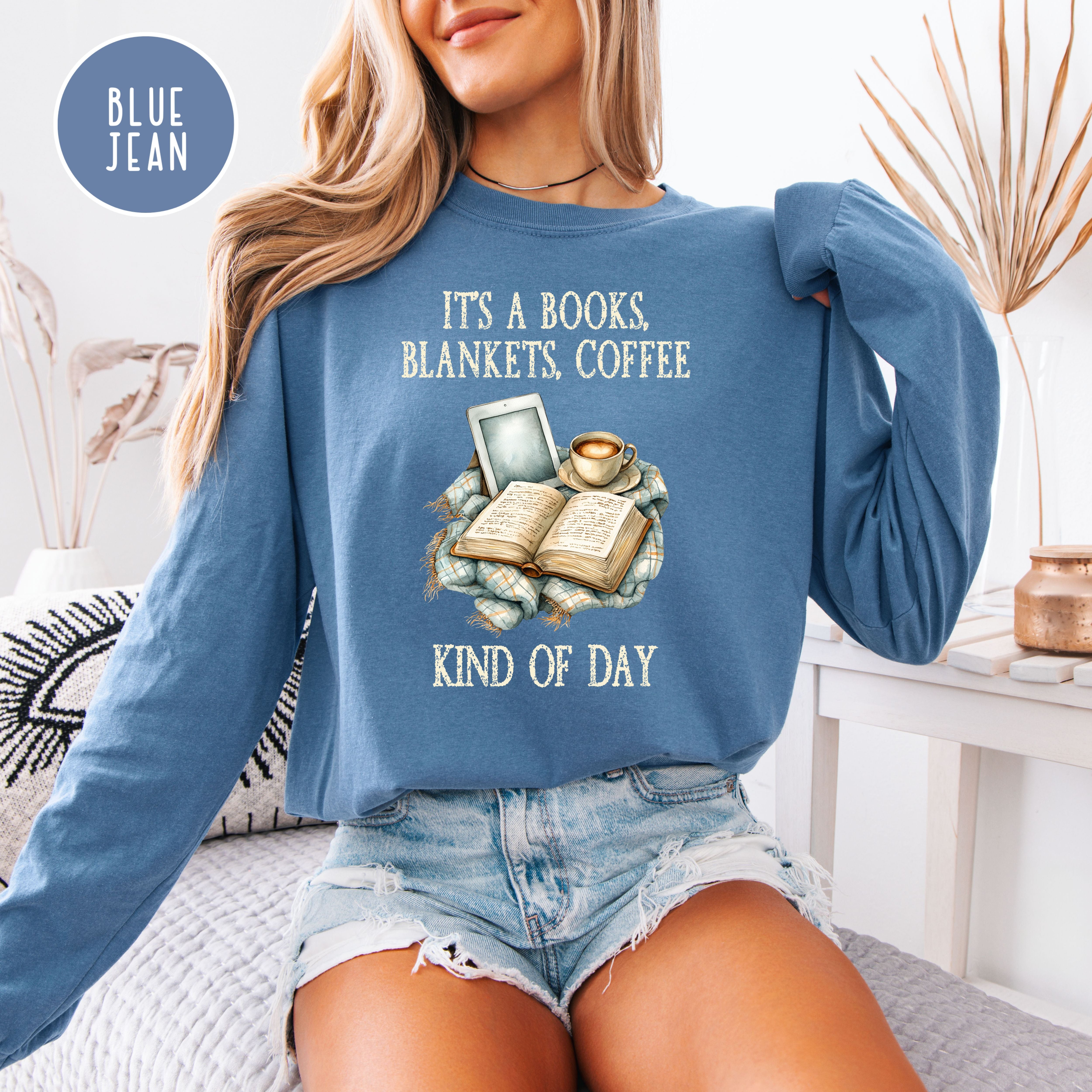 Cozy Weather Long Sleeve Comfort Colors T-Shirt, Rainy Day Book Lover Shirt