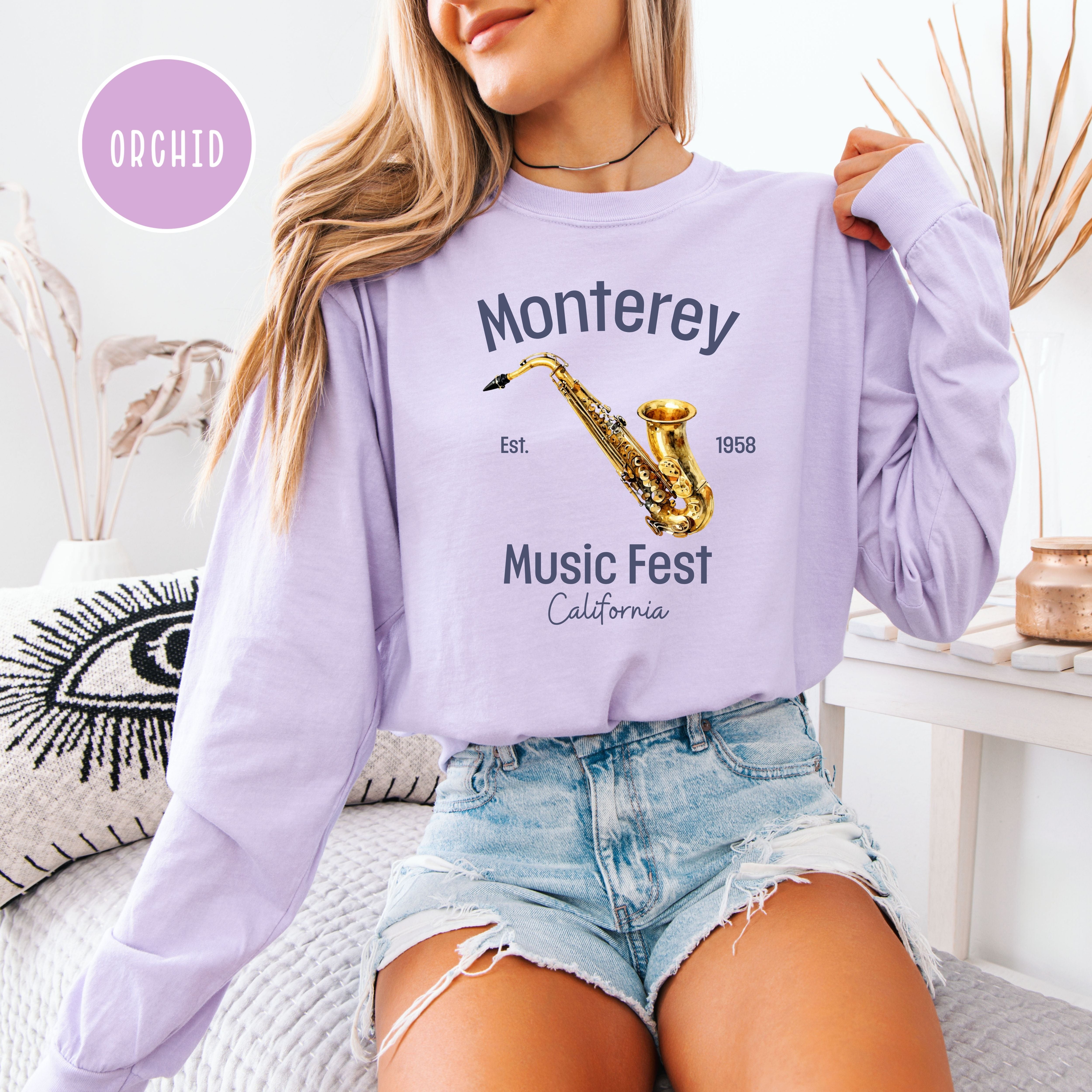 Monterey California Music Fest Unisex Long Sleeve Comfort Colors T-Shirt, Saxophone Player Shirt, Music Lover Gift, Monterey Gift Shirt