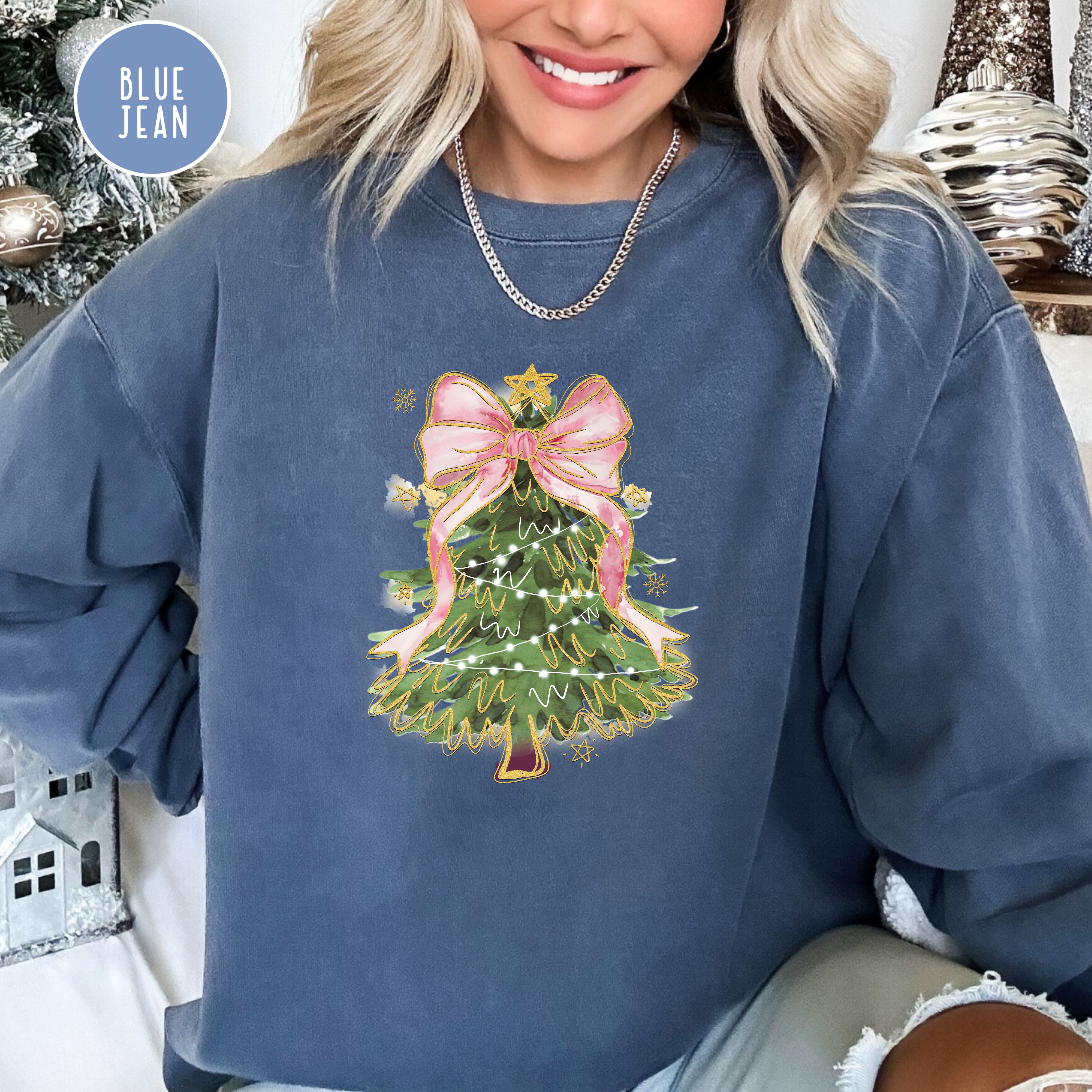 Pink Bow Christmas Tree Comfort Colors® Sweatshirt