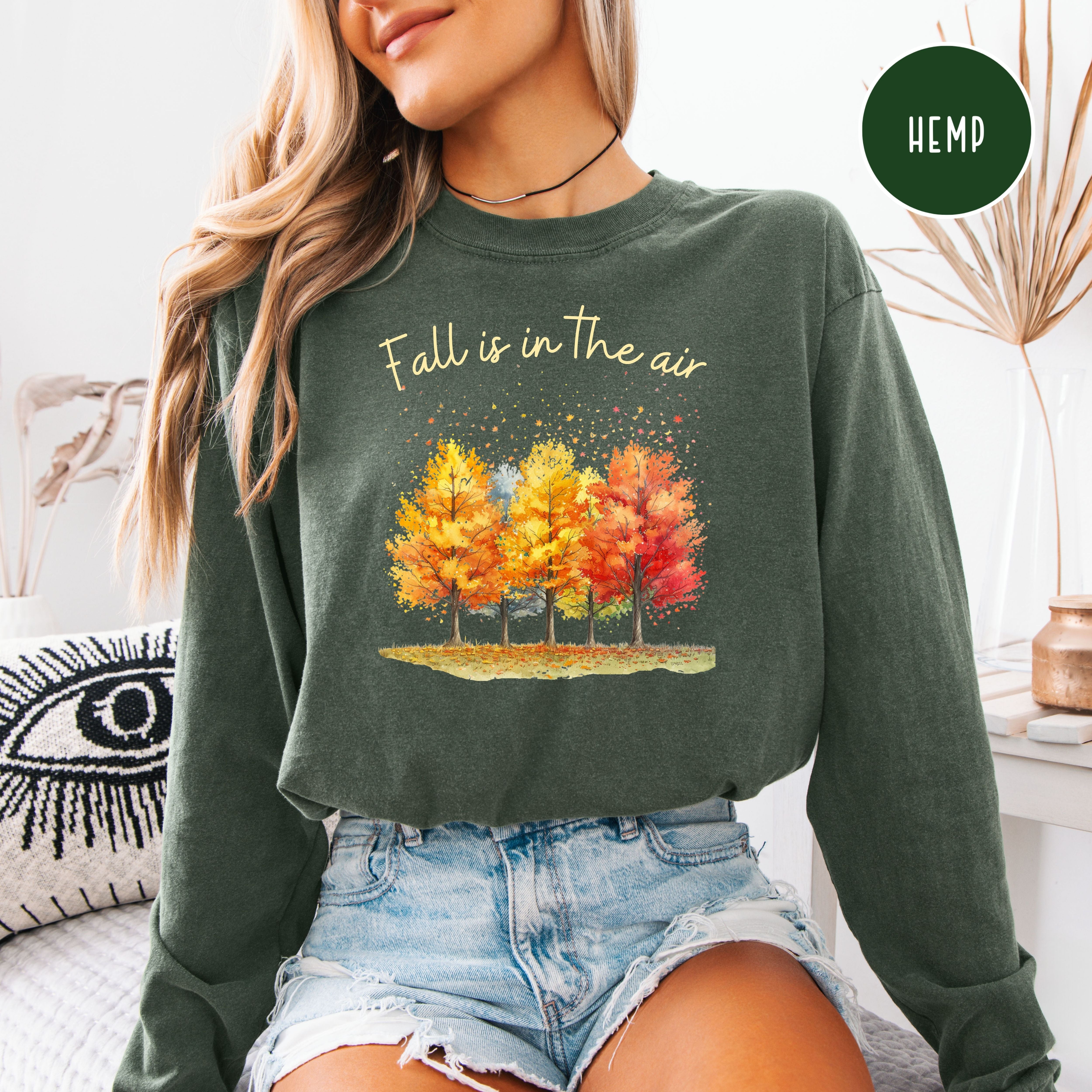 Fall is in The Air Autumn Vibes Colorful Fall Leaves Unisex Long Sleeve Comfort Colors Tee
