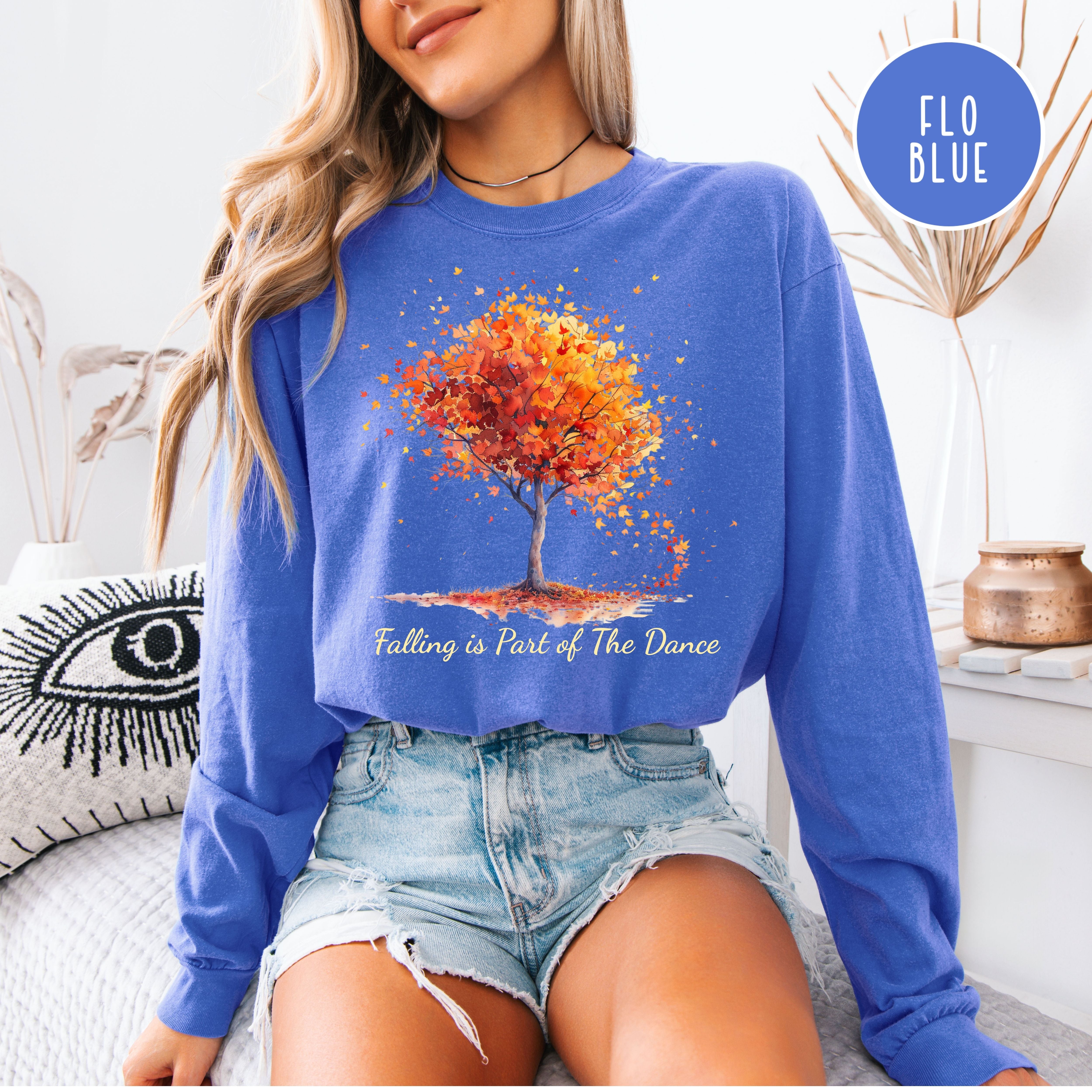 Falling is Part of The Dance Falling Autumn Leaves Unisex Long Sleeve Comfort Colors Tee
