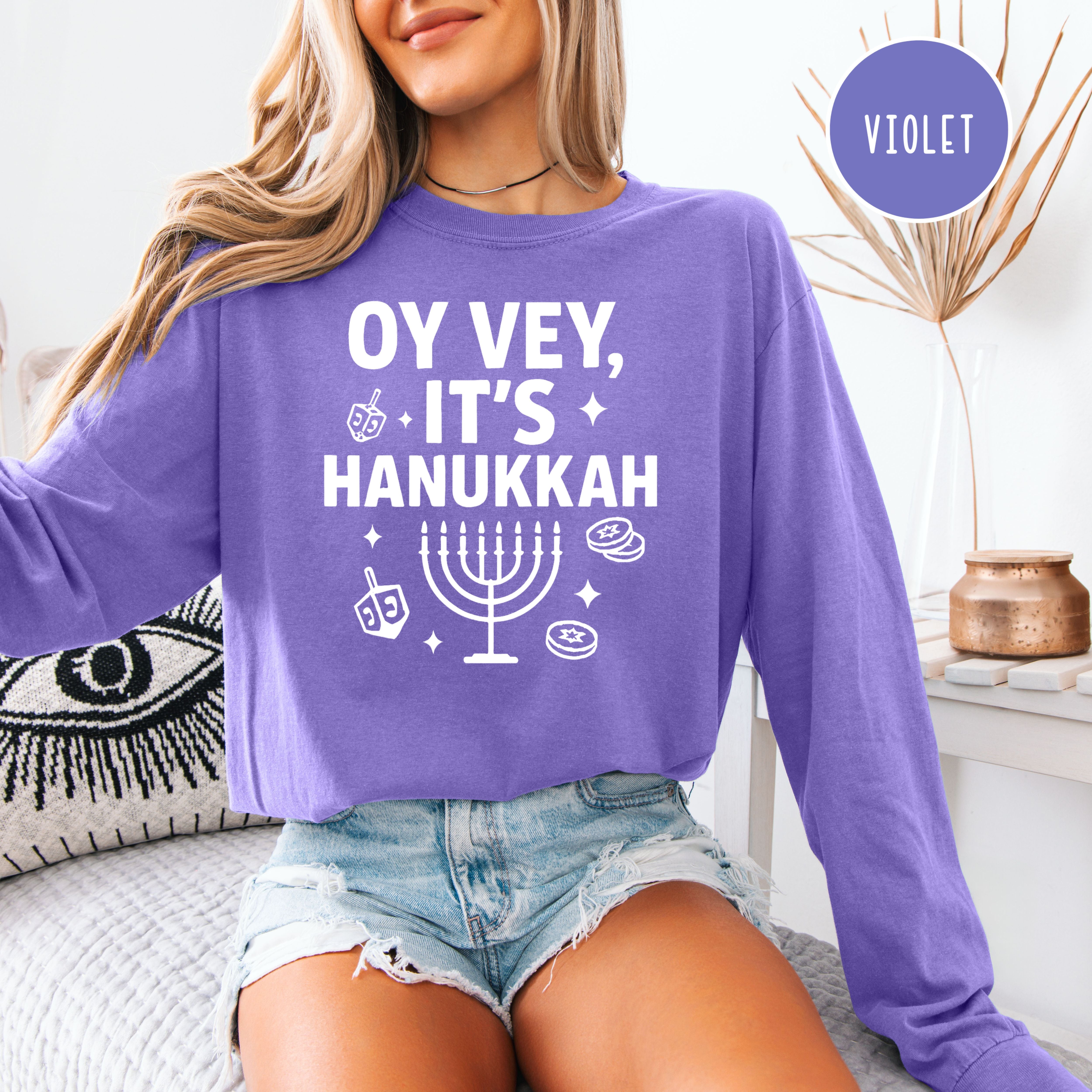 Oy Vey It's Hanukkah Comfort Colors Unisex Long Sleeve Tee