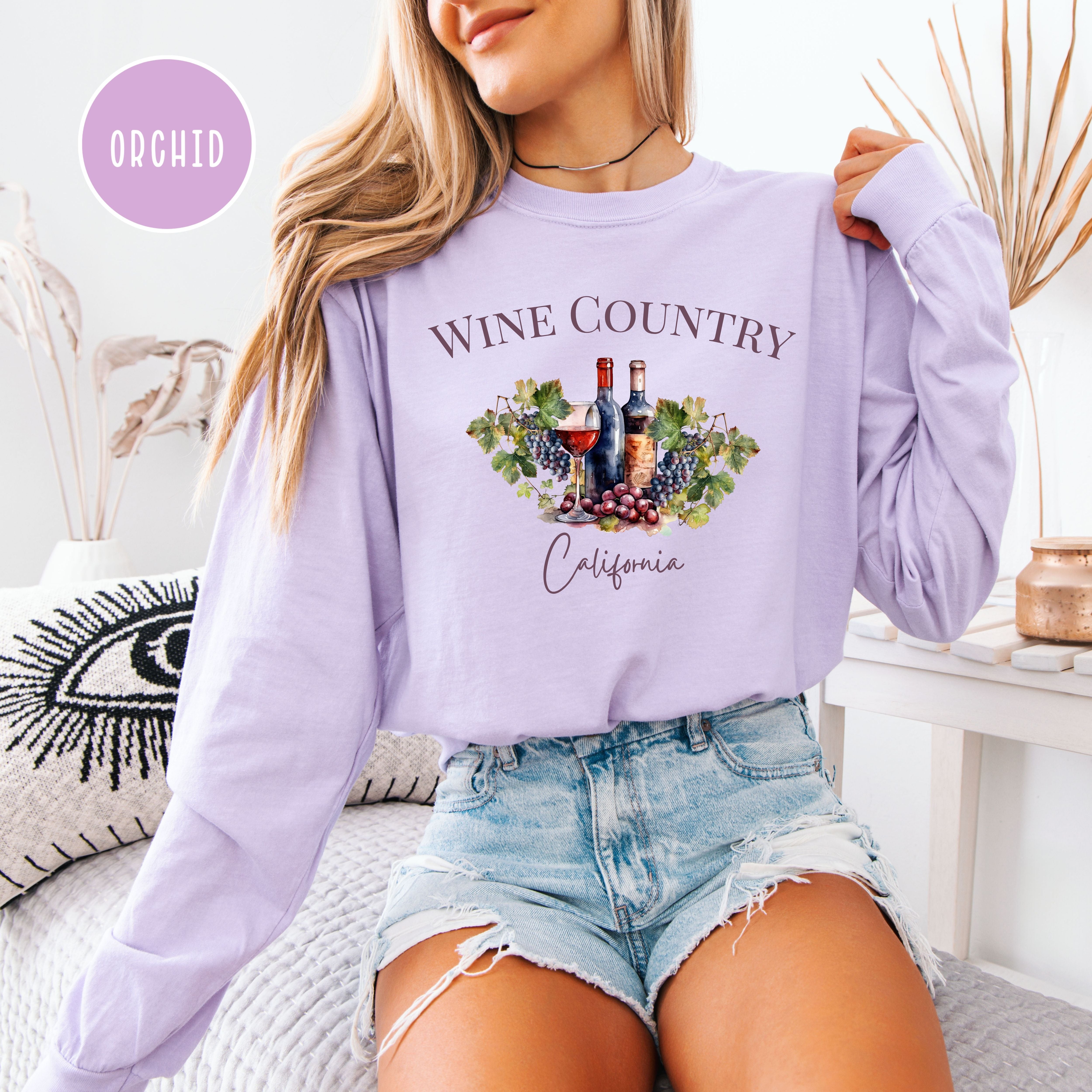 Wine Country California Long Sleeve Comfort Colors Tee Shirt Gift For Wine Lover