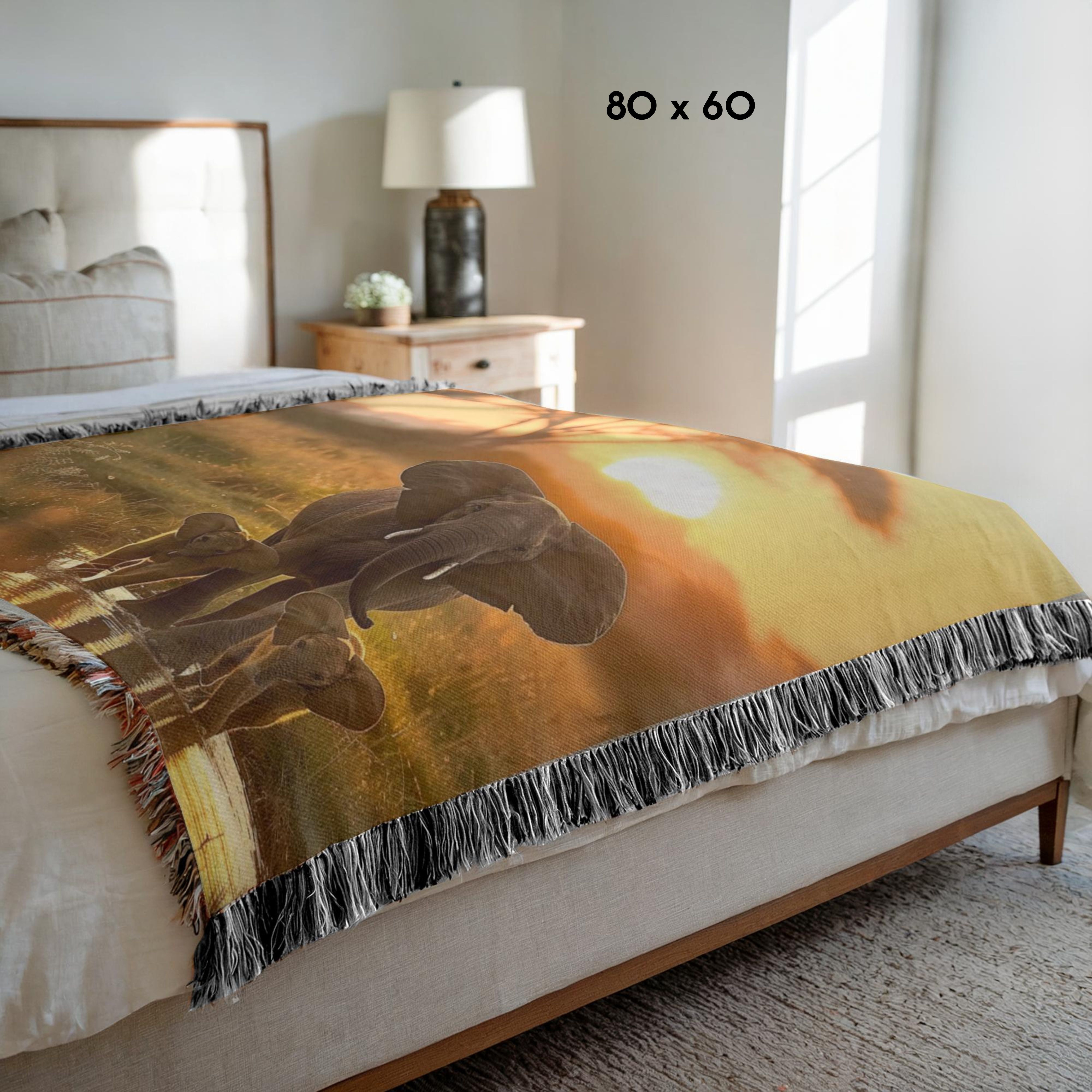 Elephants at Serengeti National Park Woven Throw Blanket
