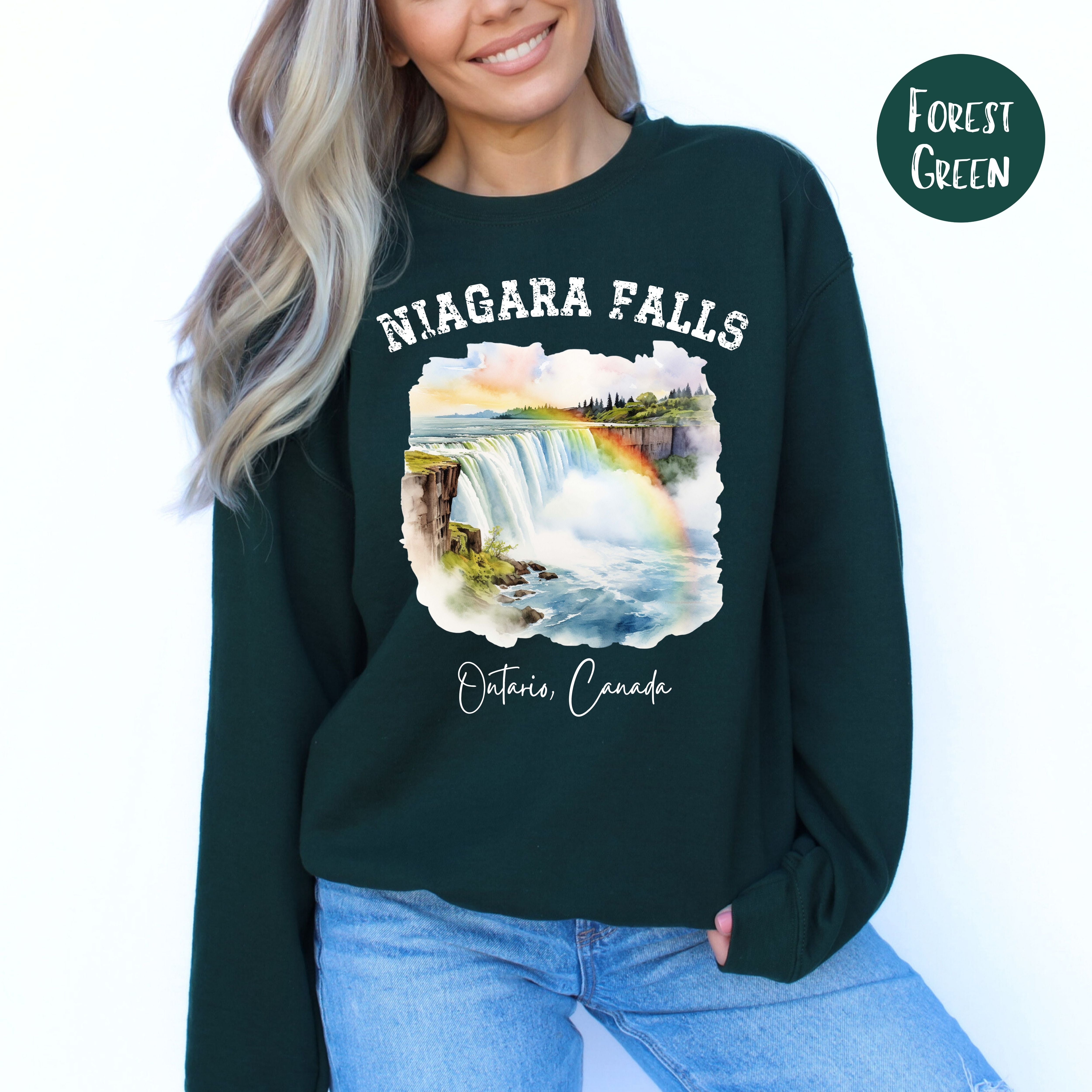 Rainbow Over Niagara Falls Ontario Canada Crewneck Unisex Sweatshirt