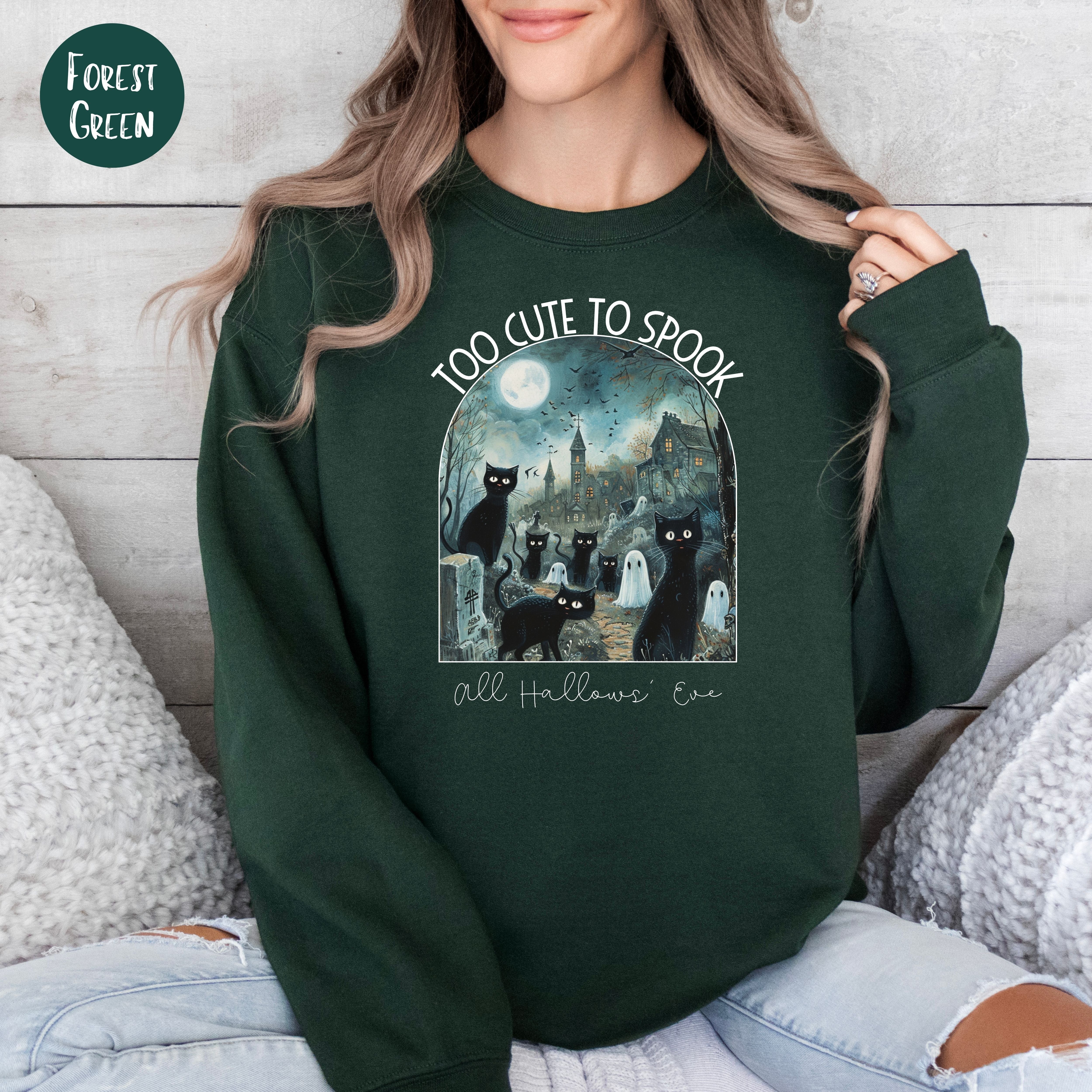 Too Cute to Spook Cats in Graveyard Halloween Sweatshirt