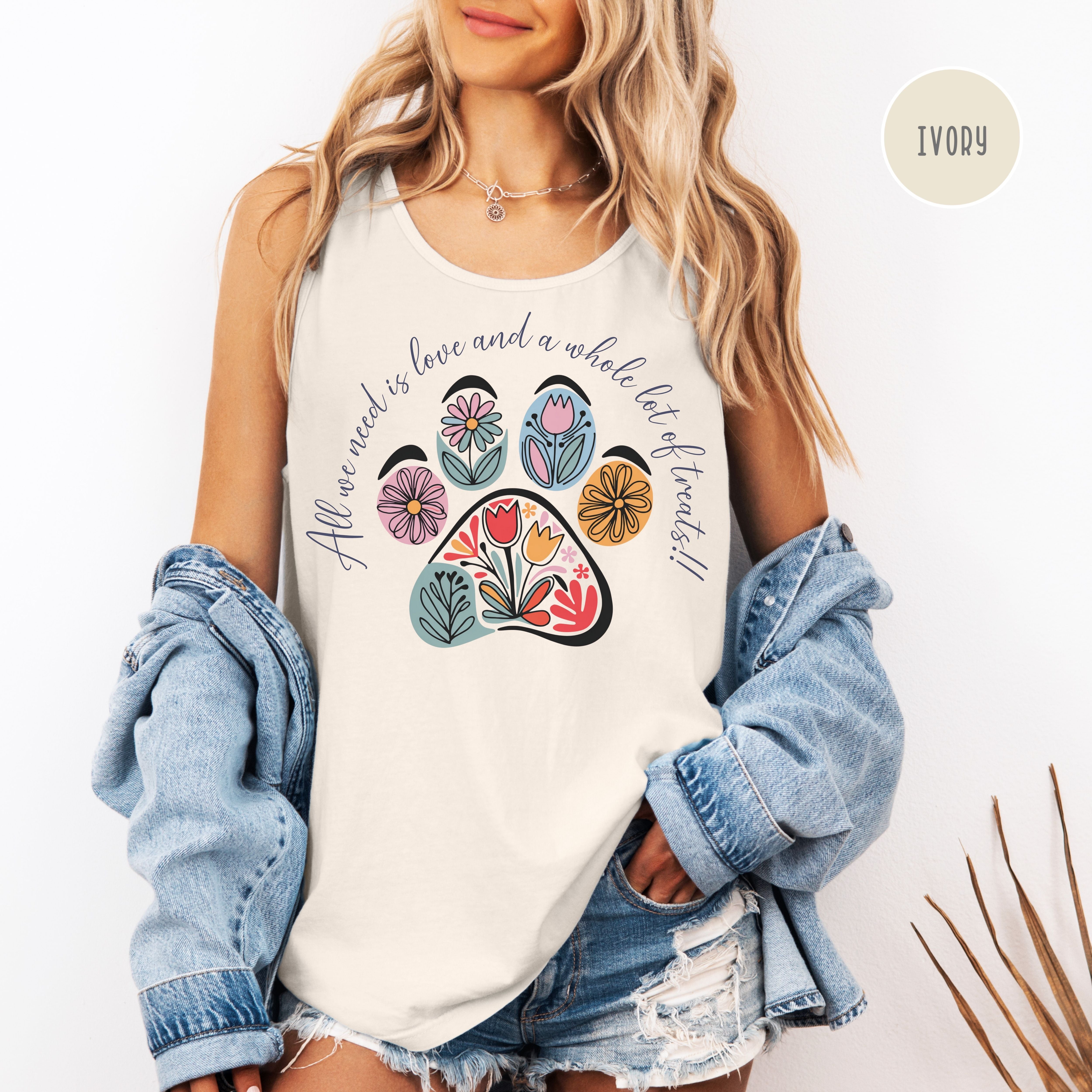 Floral Dog Paw Comfort Colors Gift Tank Top For Dog Mama