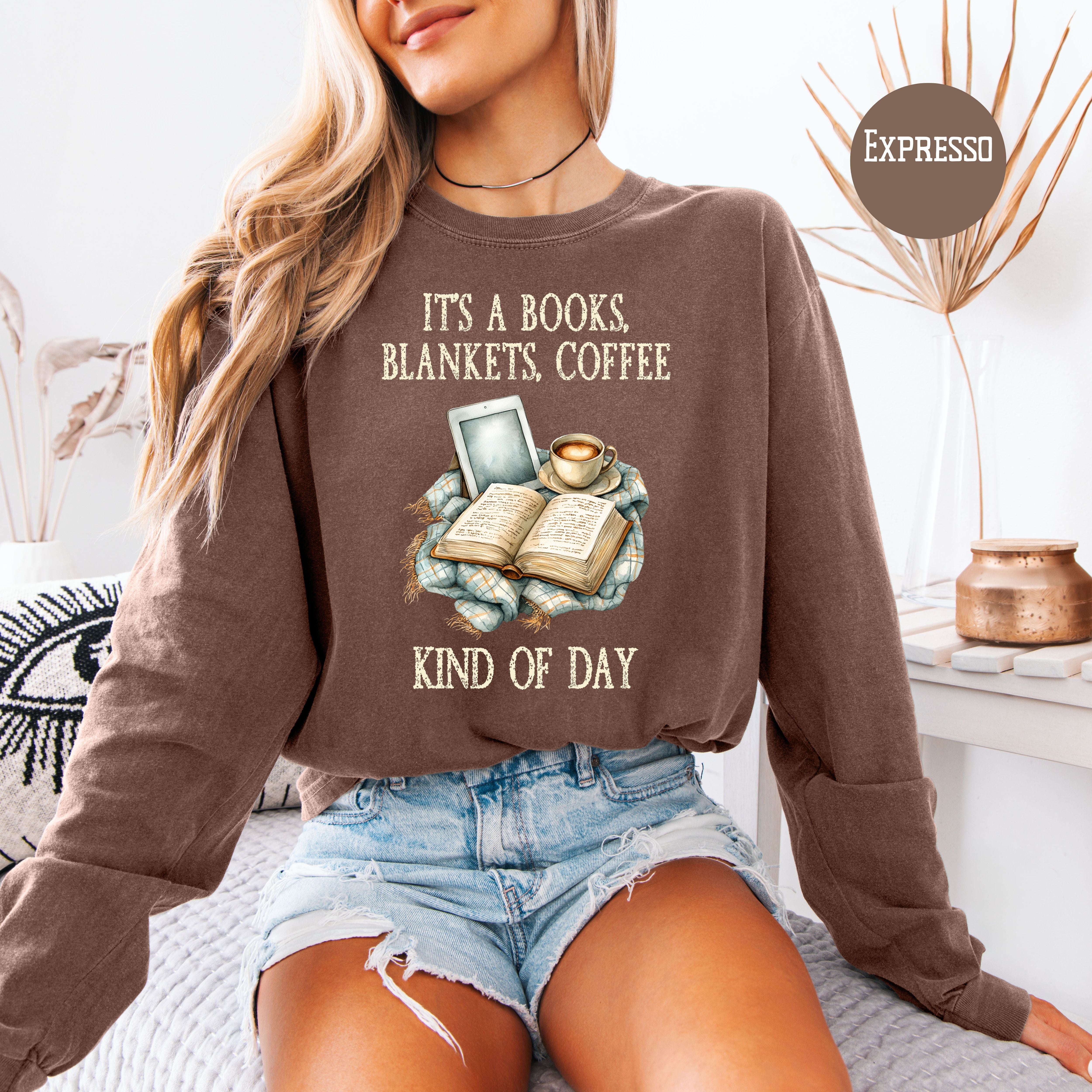 Cozy Weather Long Sleeve Comfort Colors T-Shirt, Rainy Day Book Lover Shirt