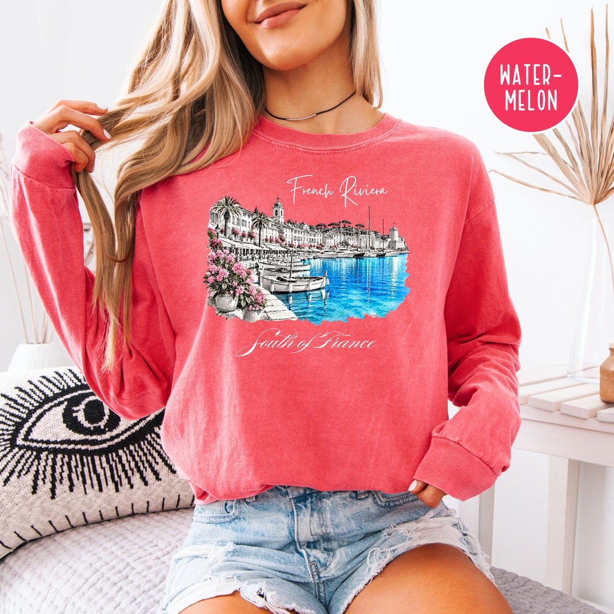 French Riviera Long Sleeve Comfort Colors Tee, South of France Vacation Gift, Mediterranean Coast Shirt, Cote d'Azur Gift, France Gift Shirt