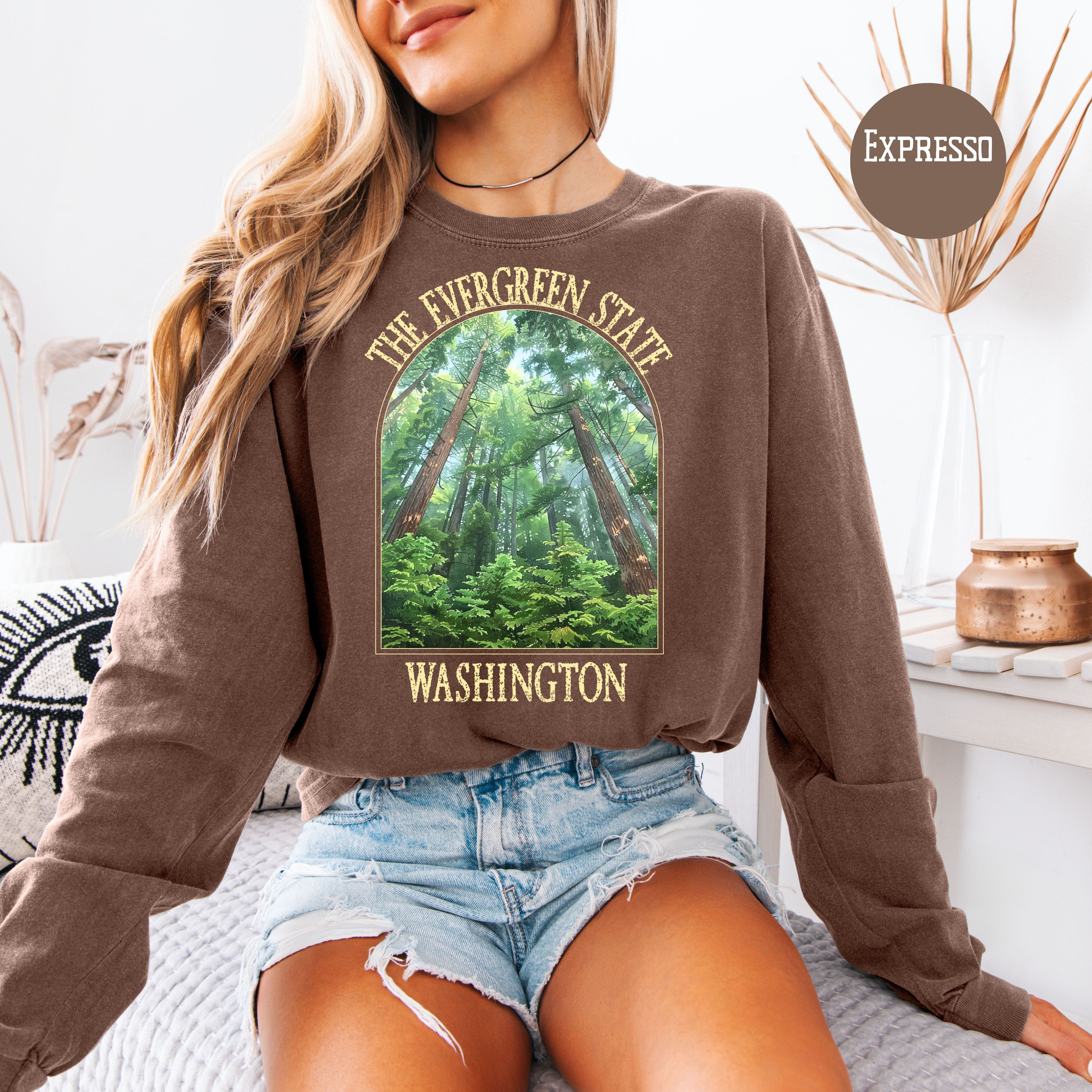 Washington State Evergreen Trees Comfort Colors Unisex Long Sleeve Tee