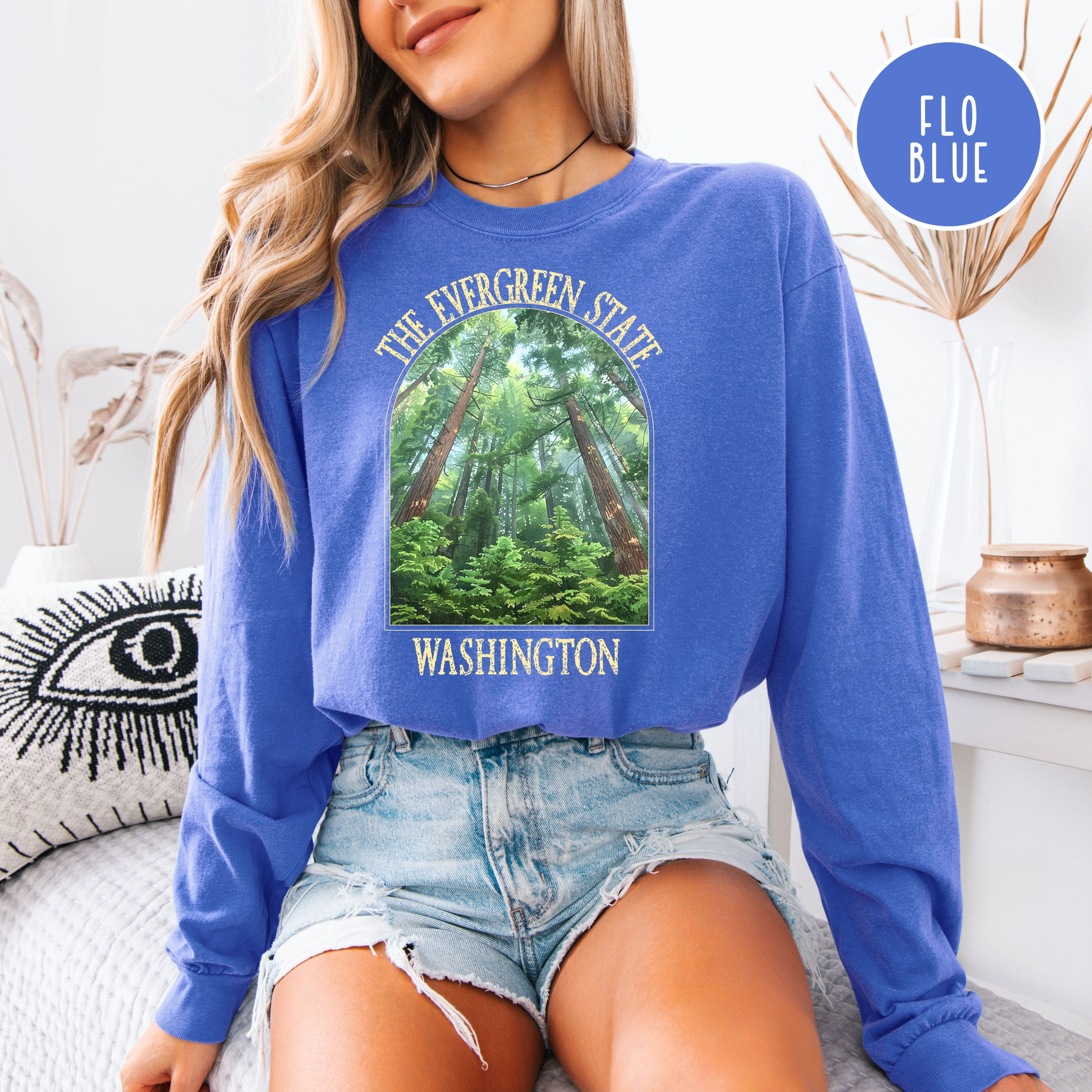 Washington State Evergreen Trees Comfort Colors Unisex Long Sleeve Tee