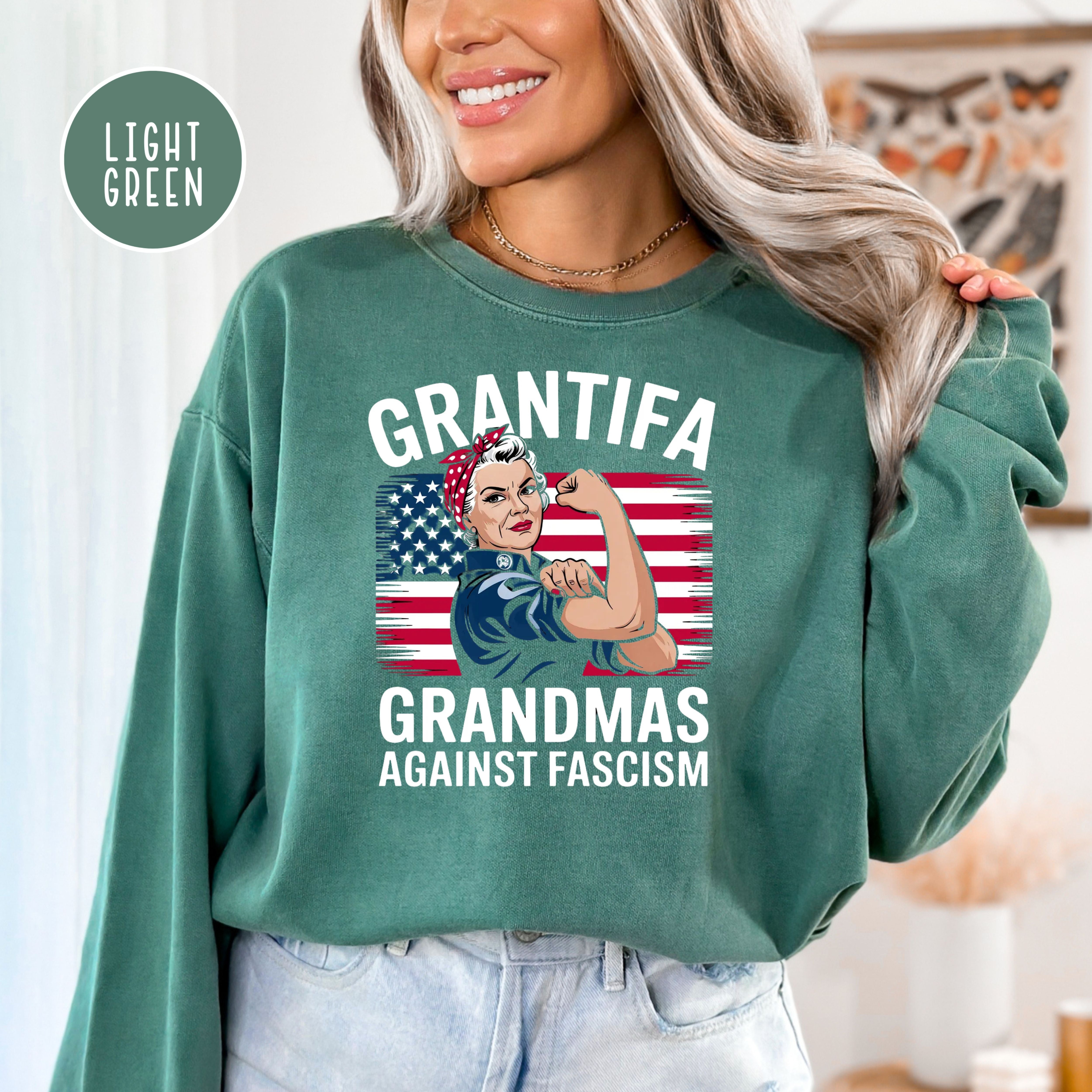 Grantifa Comfort Colors Sweatshirt, Rosie the Riveter Grandmas Against Fascism Sweatshirt