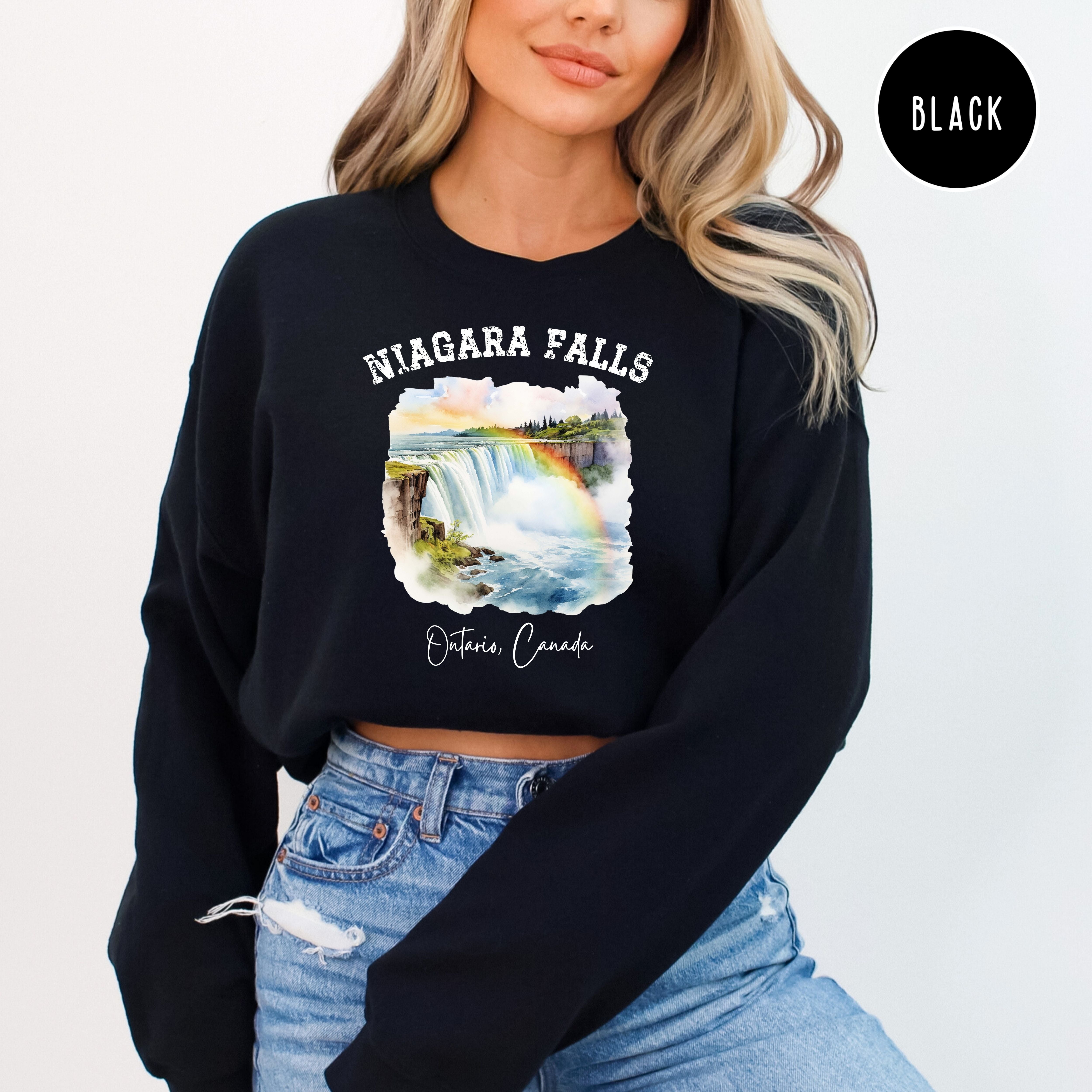 Rainbow Over Niagara Falls Ontario Canada Crewneck Unisex Sweatshirt