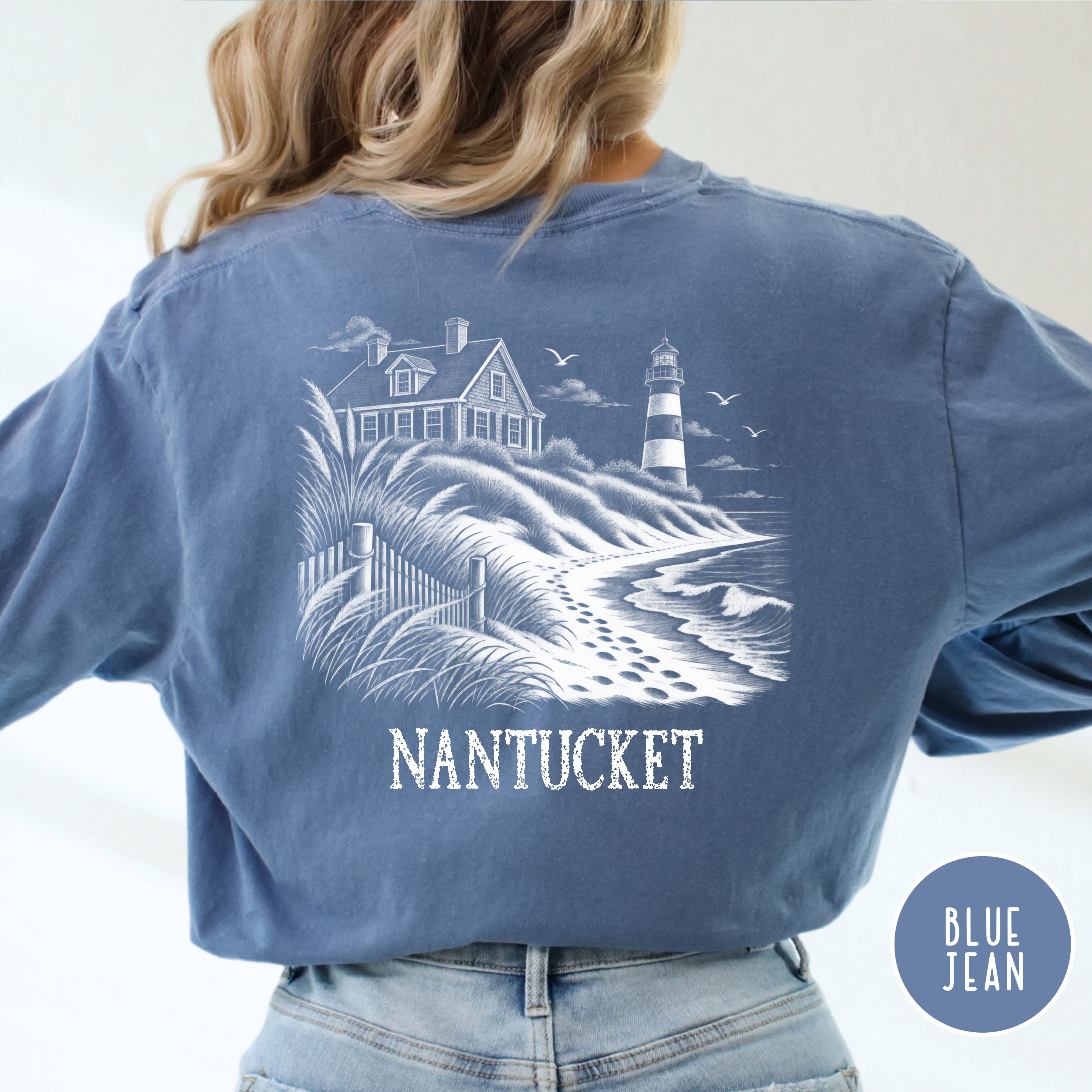 Nantucket Long Sleeve Comfort Colors T-Shirt, Nantucket Seaside Shirt, Nantucket Gift Shirt, Traveler Gift Shirt, Ocean Tee, Nantucket Shirt