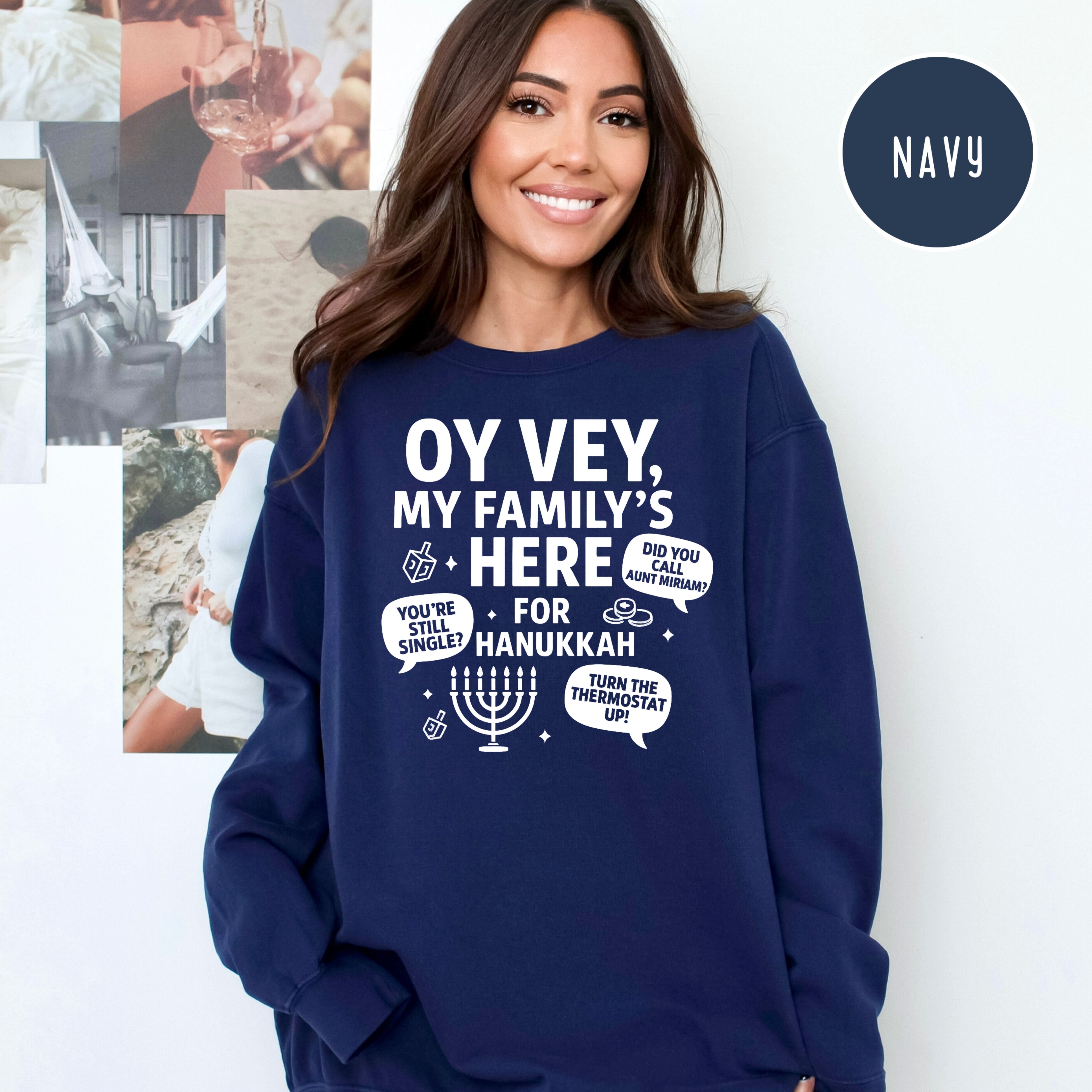 Oy Vey My Family's Here for Hanukkah Comfort Colors Unisex Sweatshirt