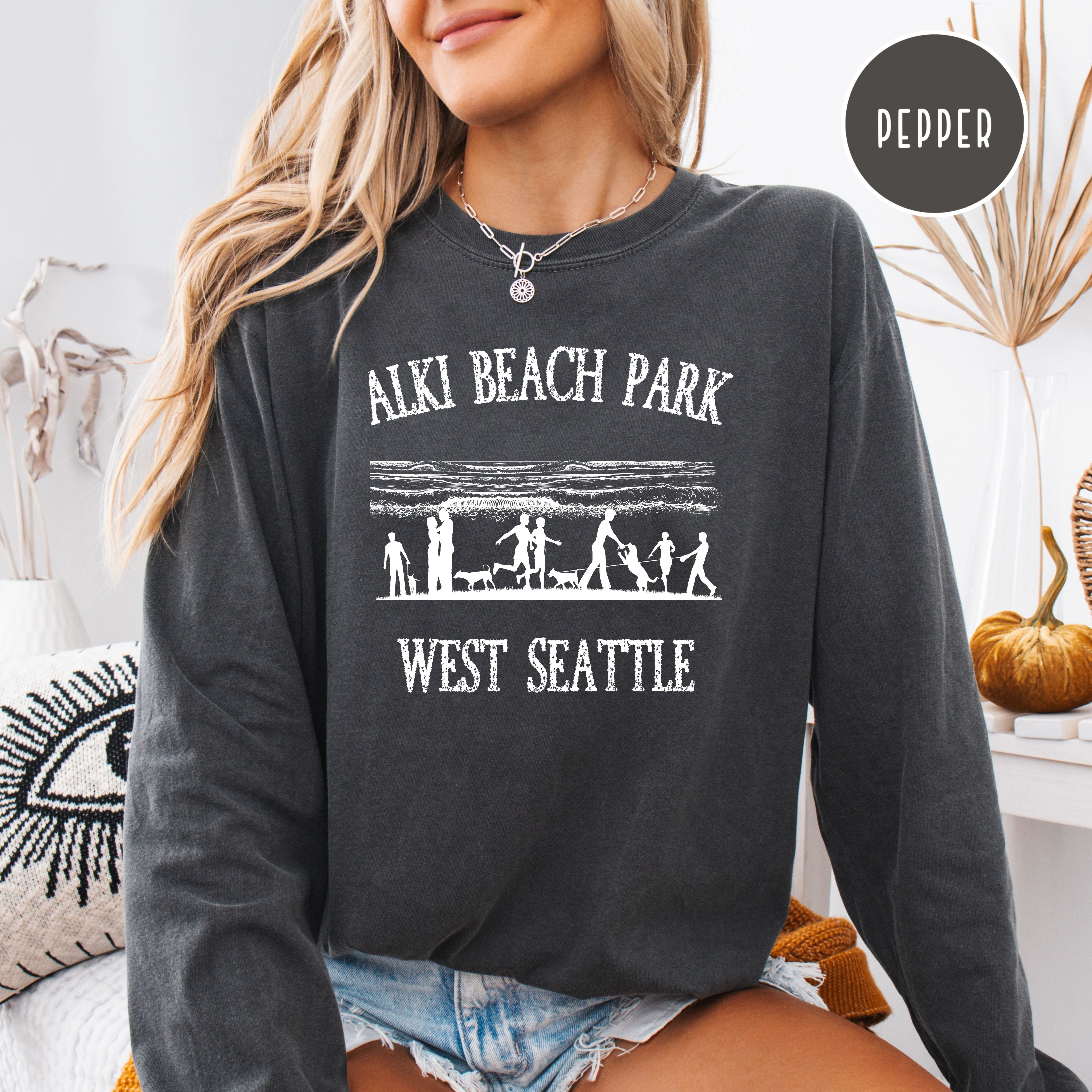 Alki Beach Park Seattle Unisex Comfort Colors Long Sleeve Tee