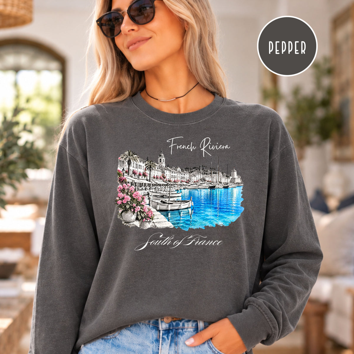 French Riviera Long Sleeve Comfort Colors Tee, South of France Vacation Gift, Mediterranean Coast Shirt, Cote d'Azur Gift, France Gift Shirt