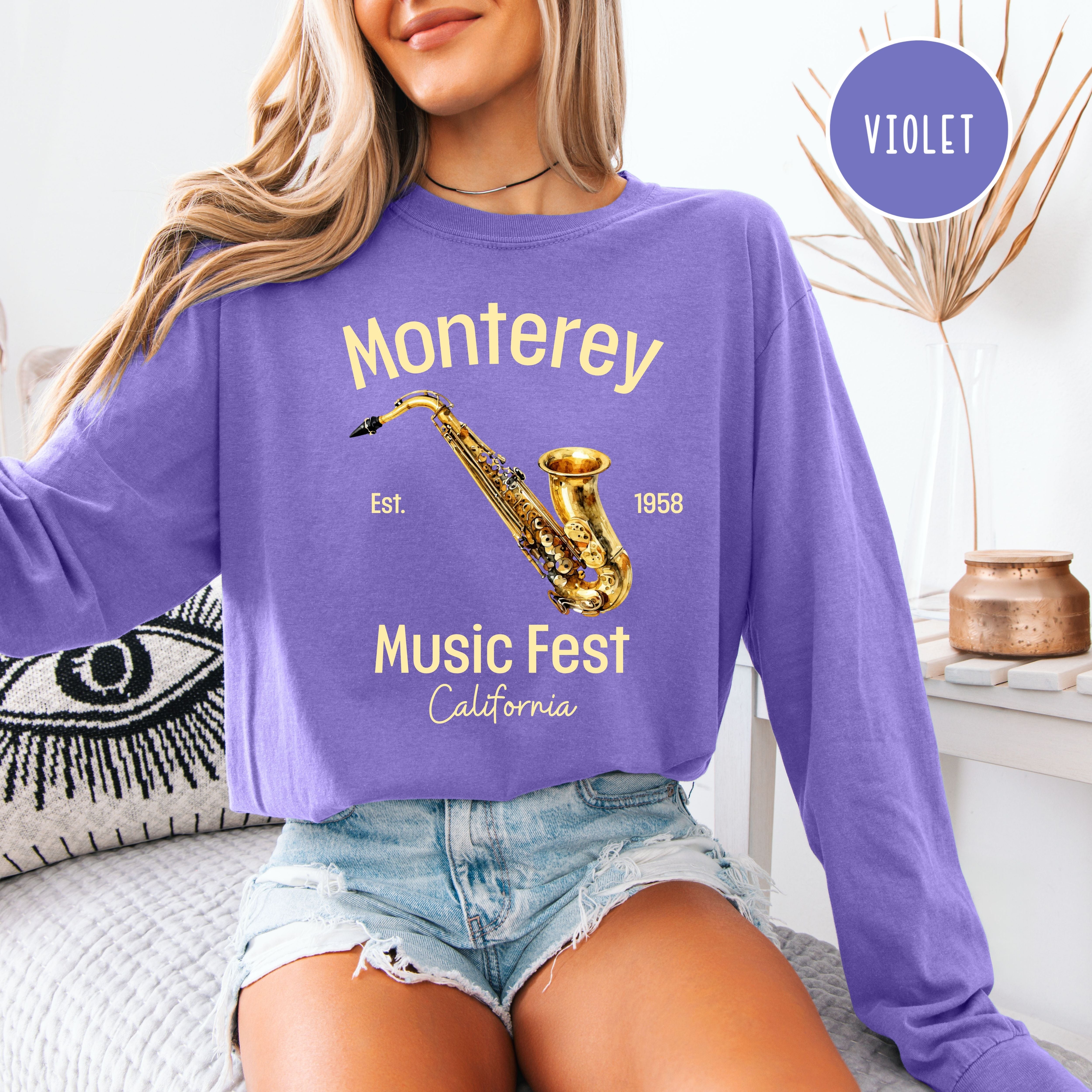 Monterey California Music Fest Unisex Long Sleeve Comfort Colors T-Shirt, Saxophone Player Shirt, Music Lover Gift, Monterey Gift Shirt